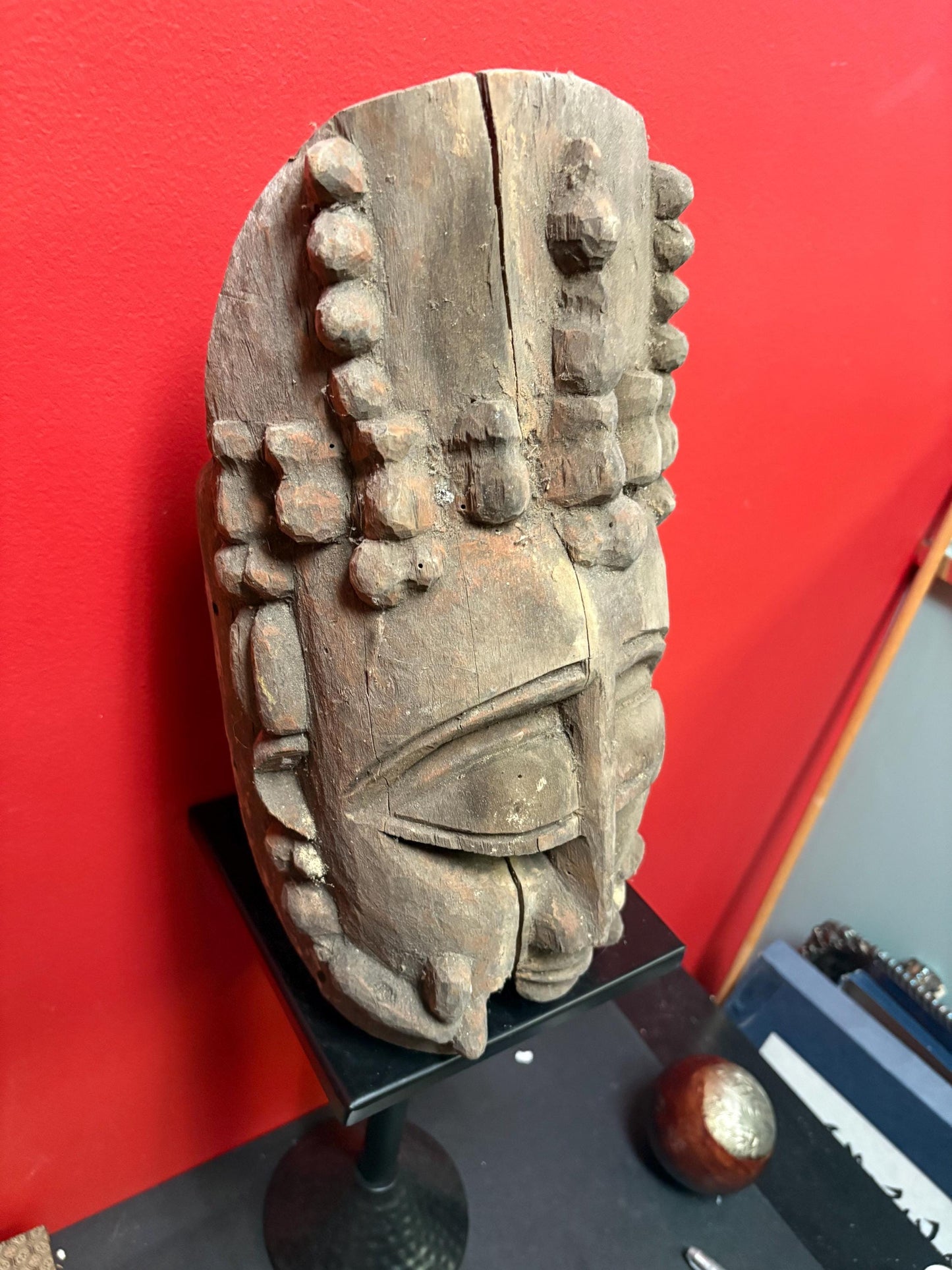 Early antique African mask some damage and 13 inches long seems ceremonial and very cool