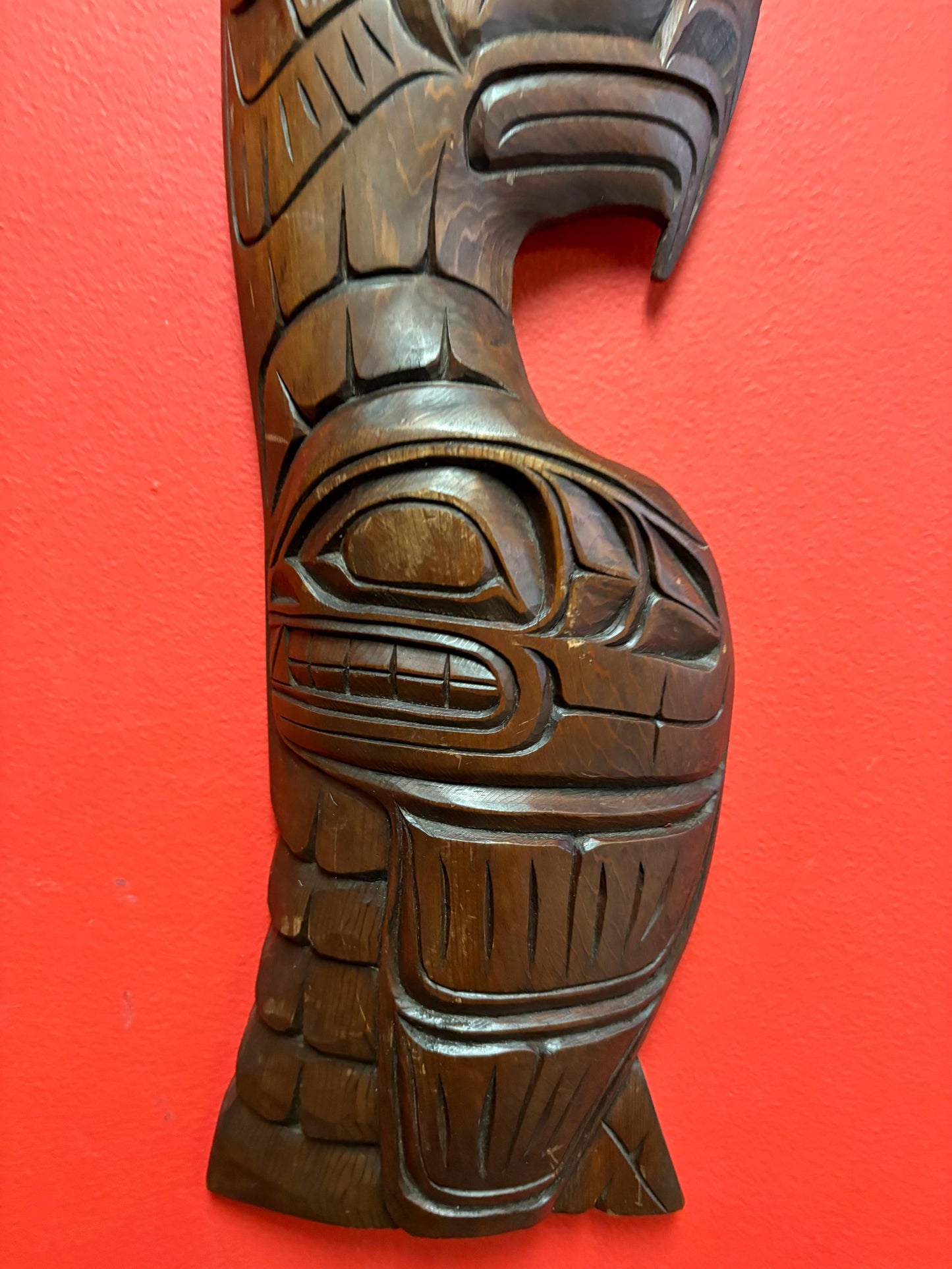 Absolutely stunning 18 x 5 indigenous first nation pacific north West Coast Eagle killer whale transformation plaque well carved unsigned