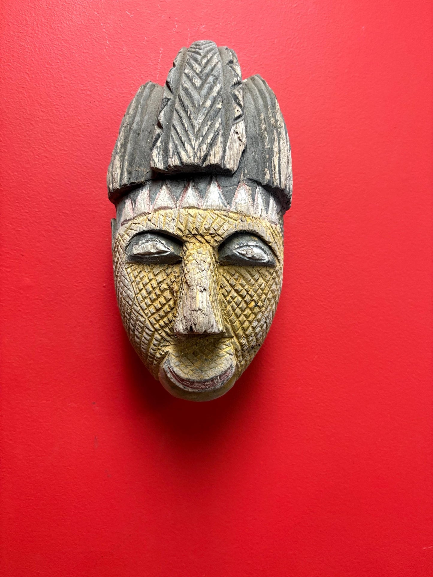 Very early antique African 13 inch polychrome painted mask - tribal beauty wow
