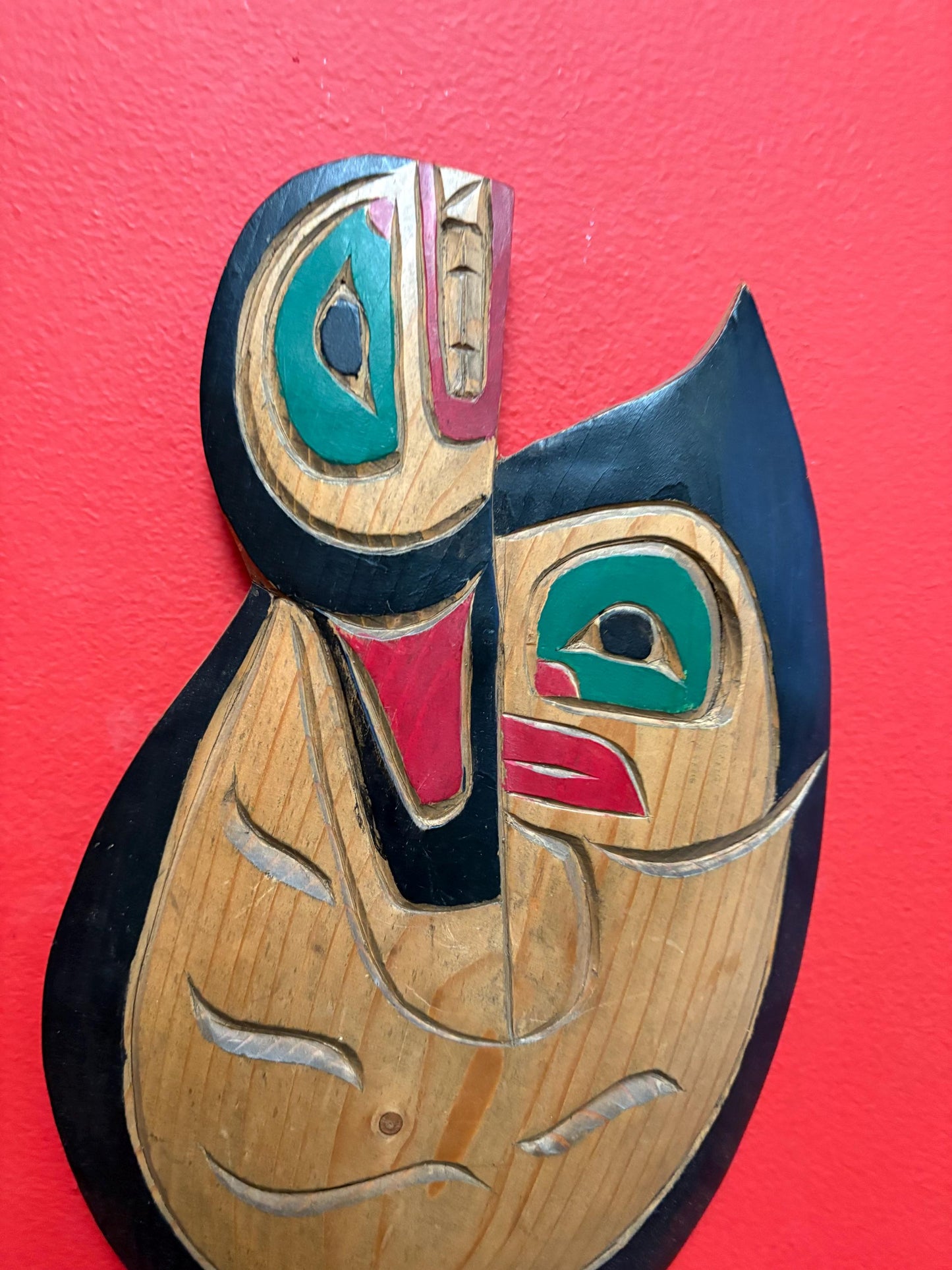 Beautiful signed 16 x 7 inch cedar killer whale plaque  indigenous first nation pacific north West Coast  beauty - RS