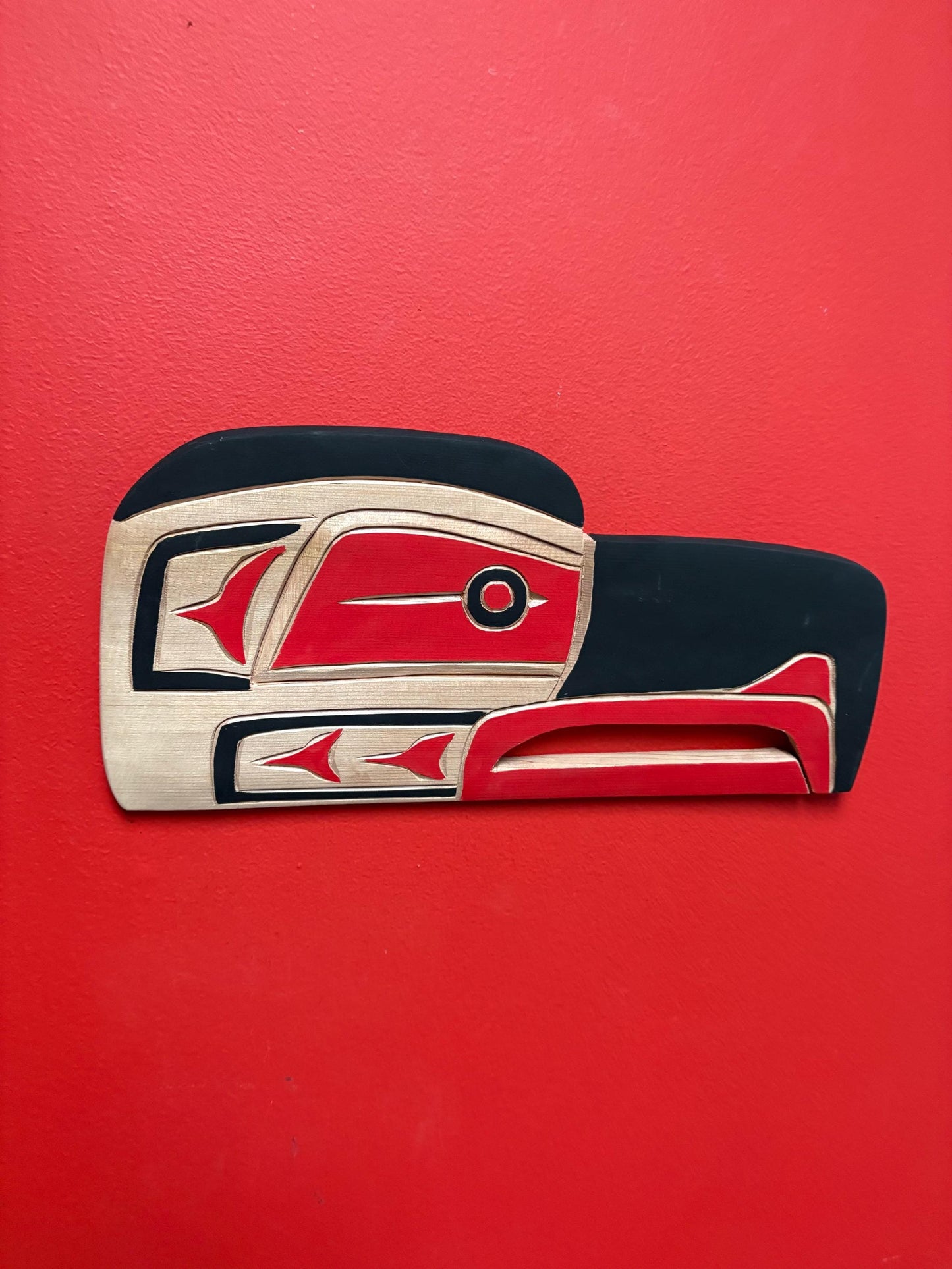 Beautiful signed 16 x 7 inch cedar killer whale plaque  indigenous first nation pacific north West Coast  beauty - RS