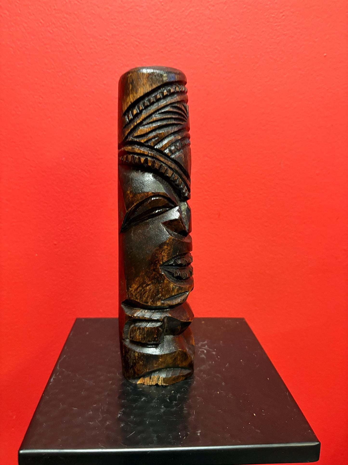 Pretty signed tiki wood statue 9.5 inches tall lots of character great gift