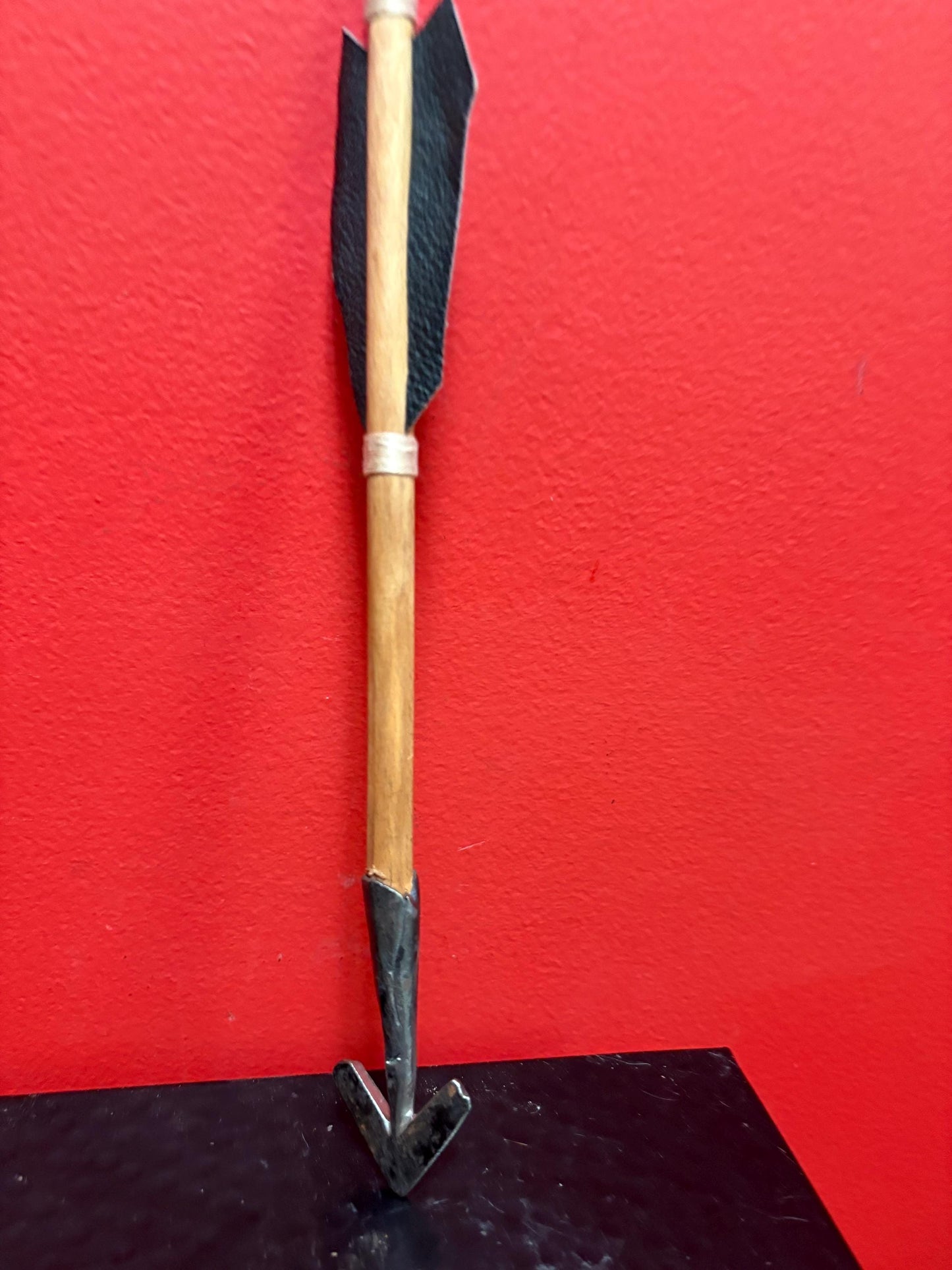 Beautiful small model  antique indigenous first nations wood leather and metal spear  unique and fabulous