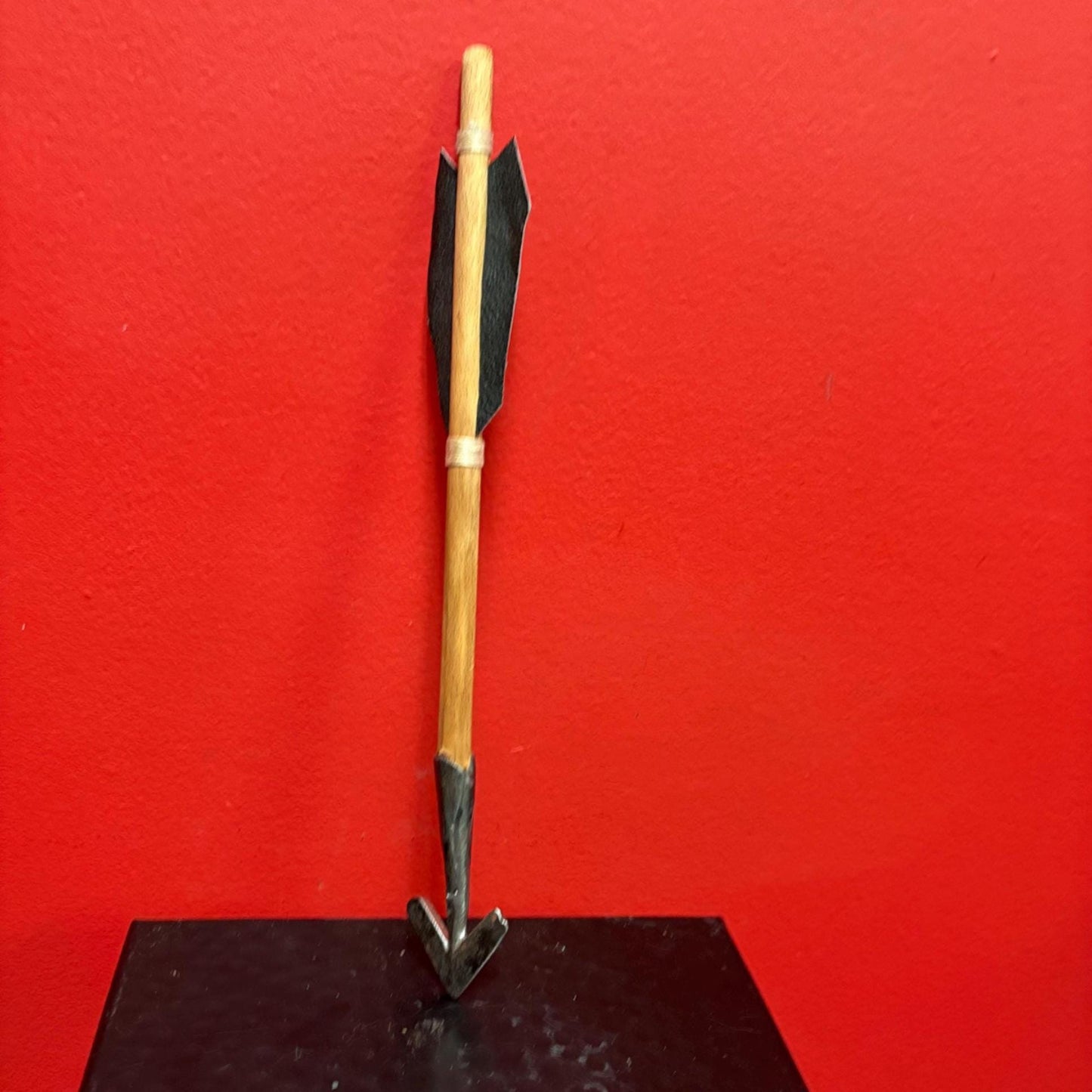 Beautiful small model  antique indigenous first nations wood leather and metal spear  unique and fabulous