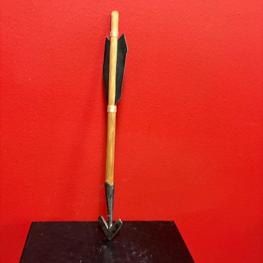 Beautiful small model  antique indigenous first nations wood leather and metal spear  unique and fabulous