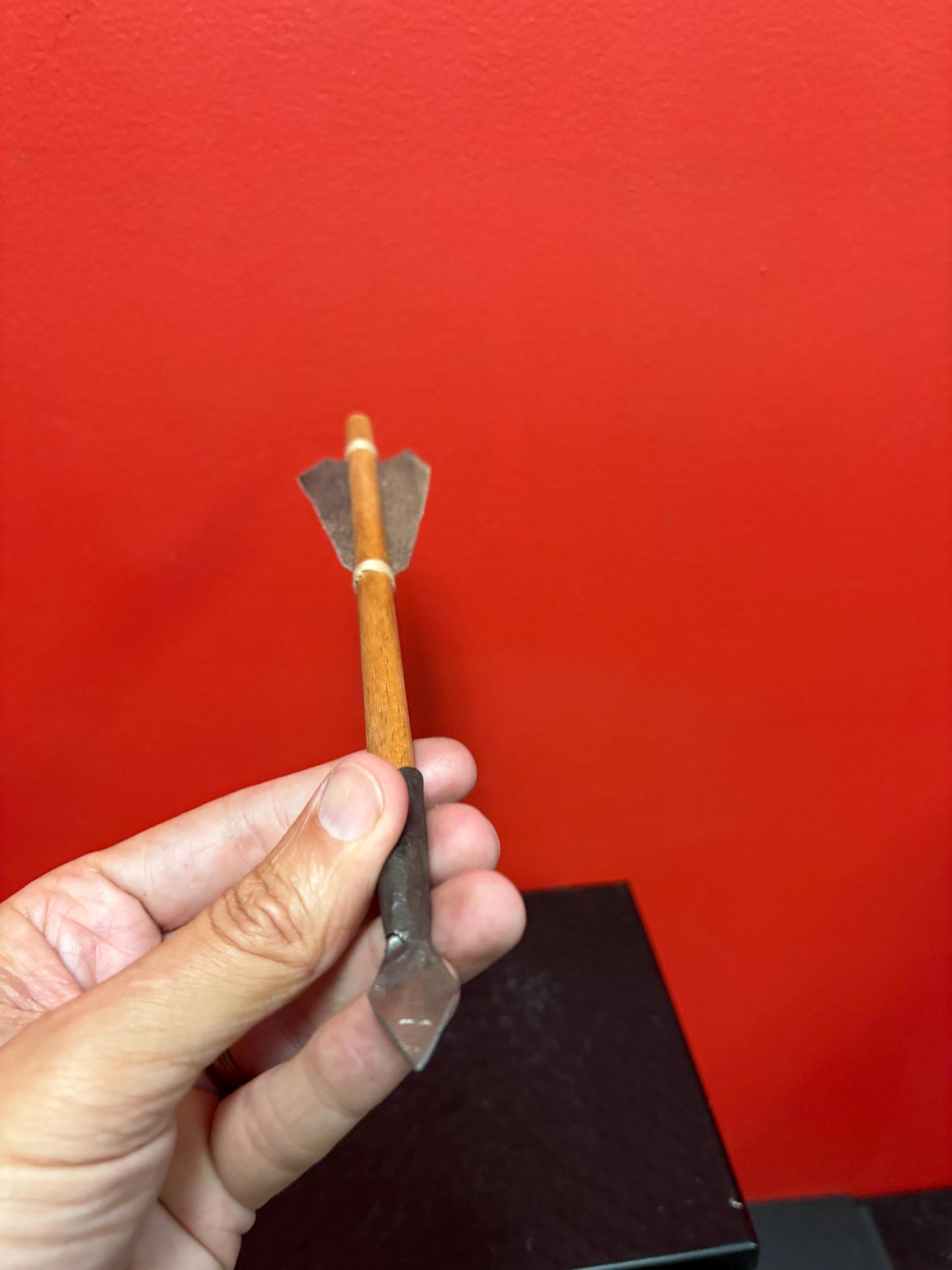 Beautiful small model antique indigenous first nations wood leather and metal spear unique and fabulous