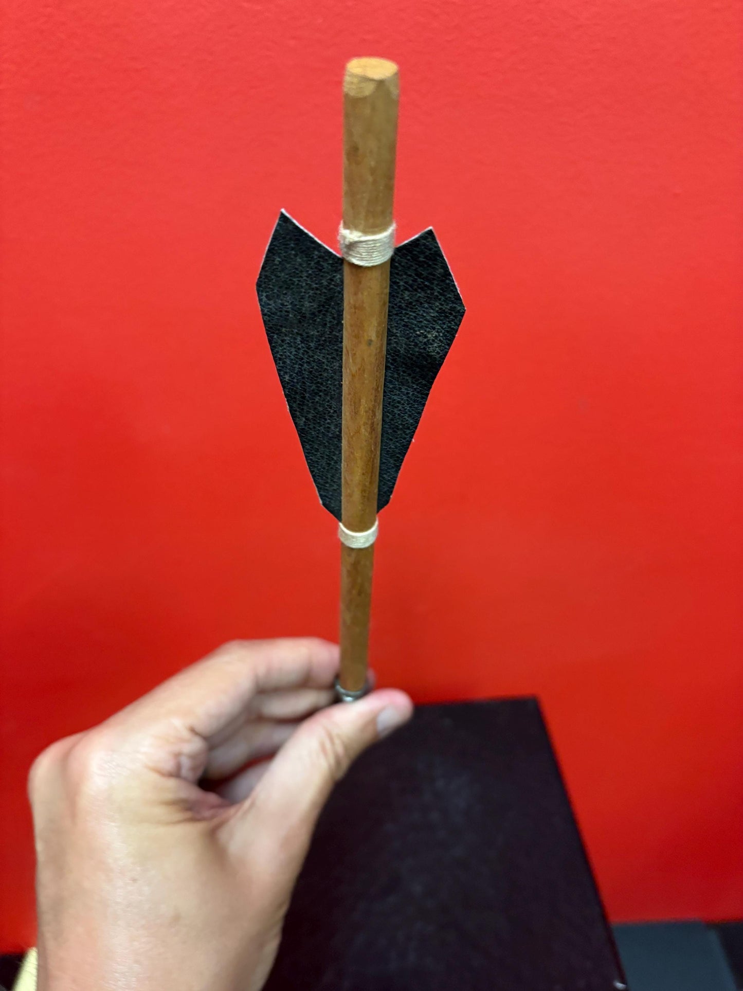 Beautiful small model antique indigenous first nations wood leather and metal spear unique and fabulous