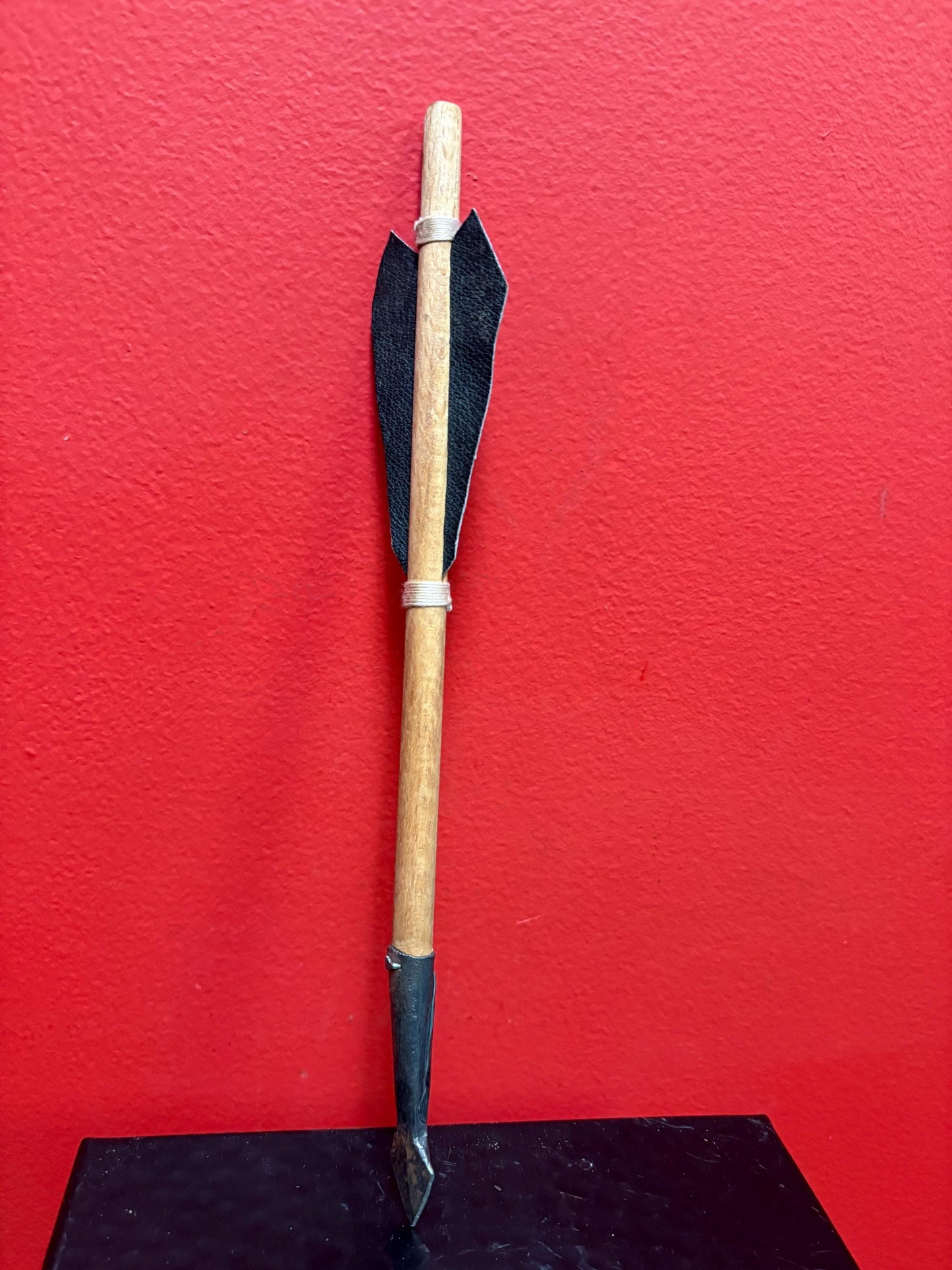Beautiful small model antique indigenous first nations wood leather and metal spear unique and fabulous