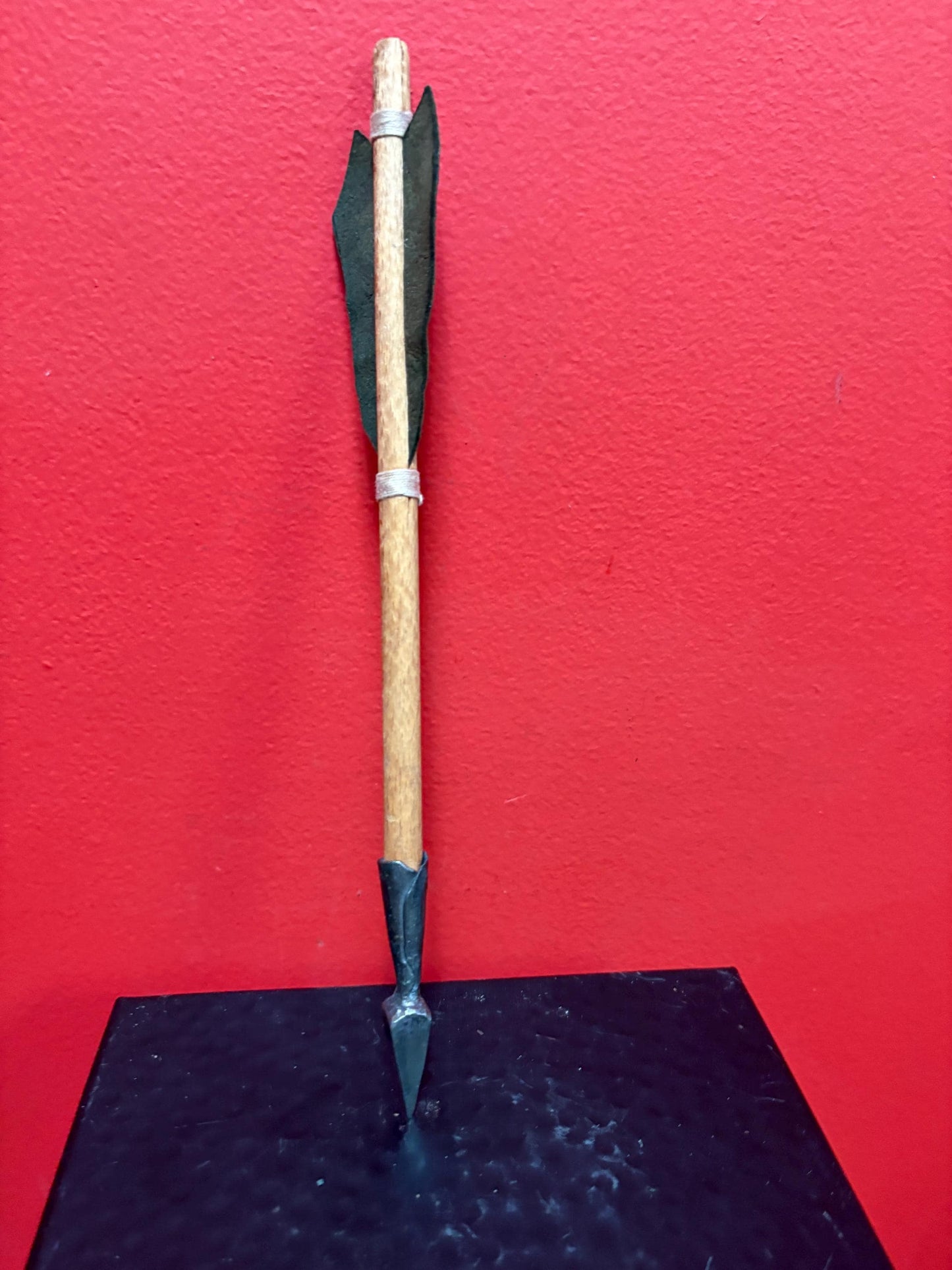 Beautiful small model  antique indigenous first nations wood leather and metal spear  unique and fabulous