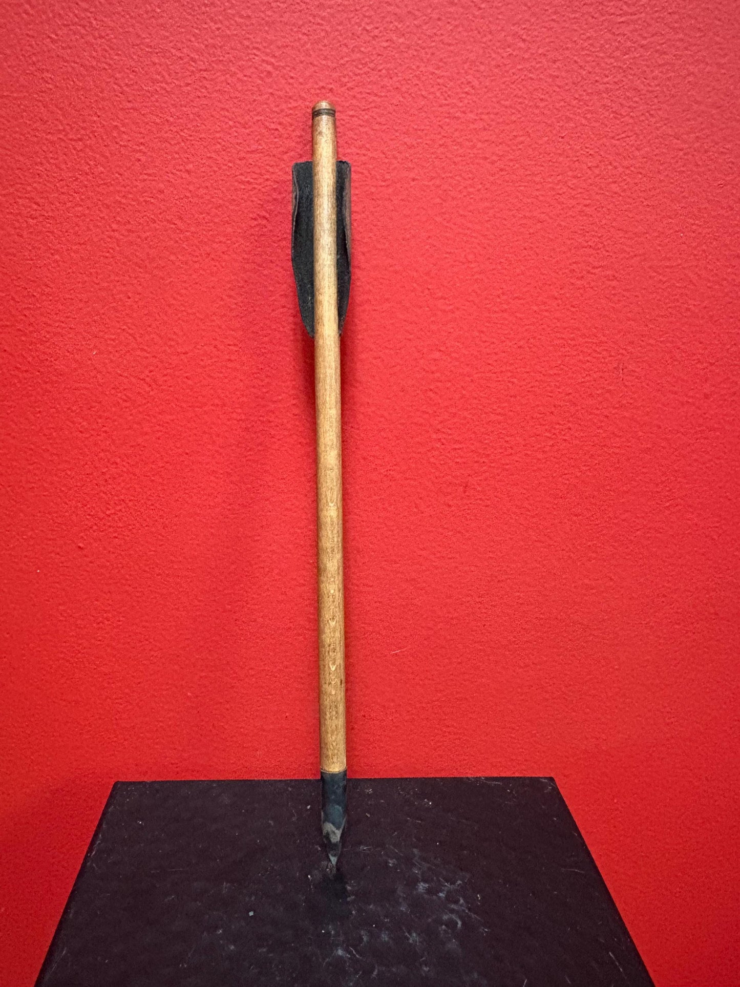 Beautiful small model  antique indigenous first nations wood leather and metal spear  unique and fabulous