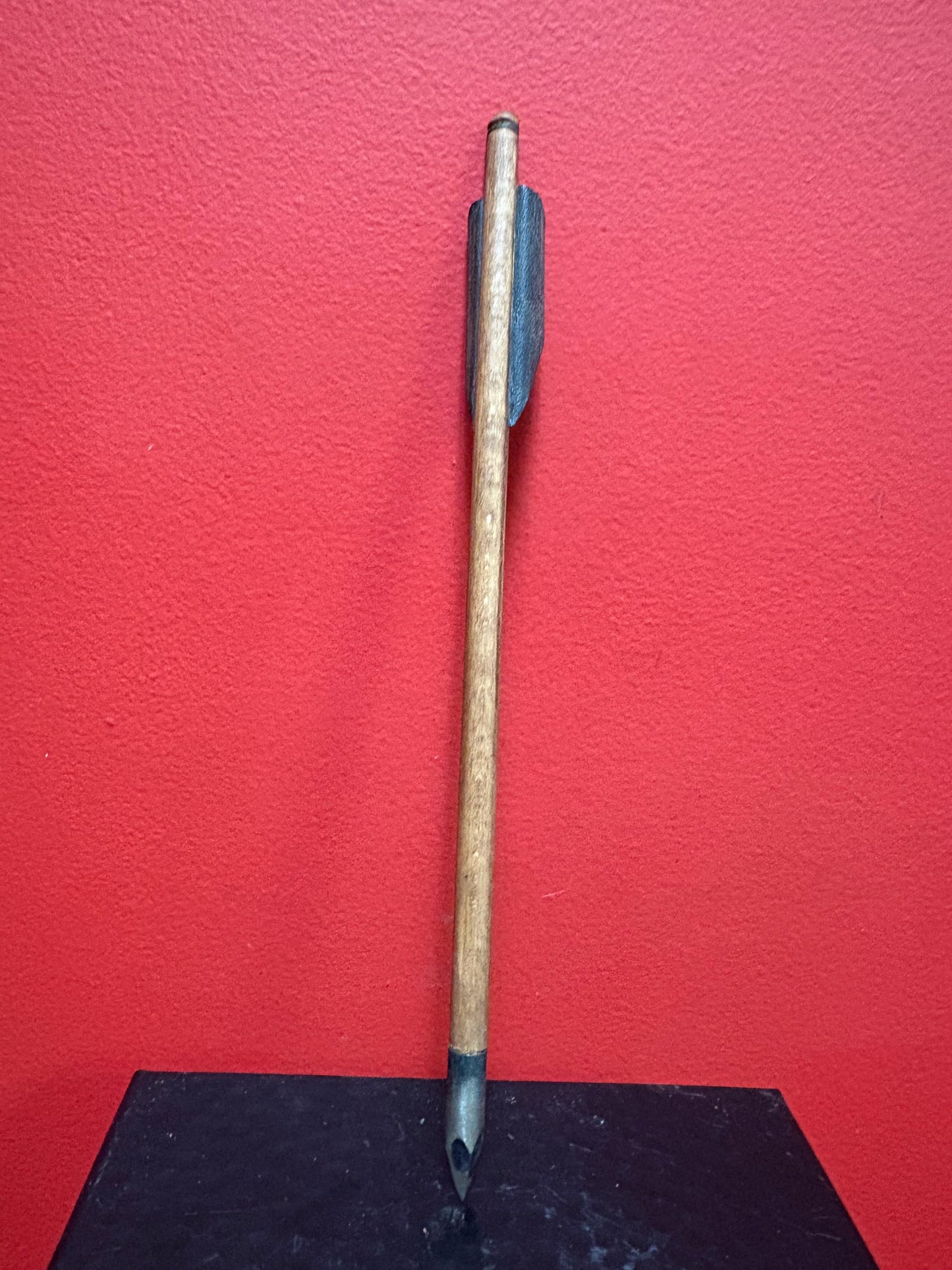 Beautiful small model  antique indigenous first nations wood leather and metal spear  unique and fabulous