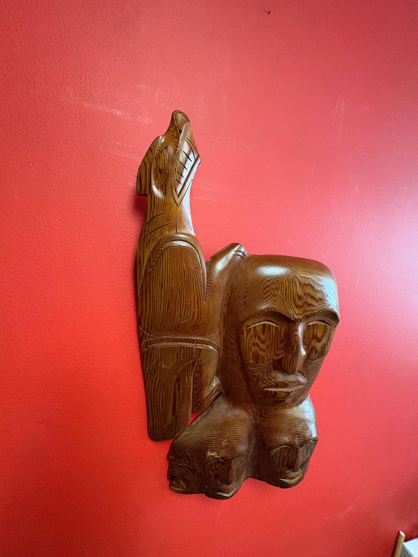 Beautiful indigenous Pacific Northwest Coast first Nations 21 x 12“ wide transformation cedar plaque very unusual and beautiful wow