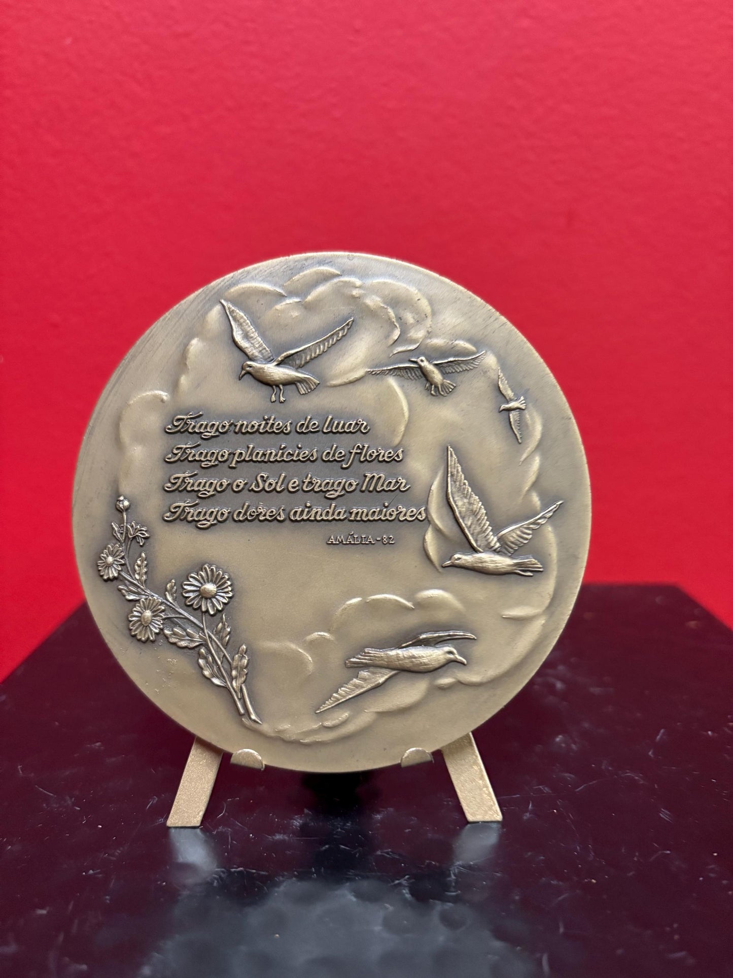 Stunning French bronze plaque on stand   great and 4 inches tall