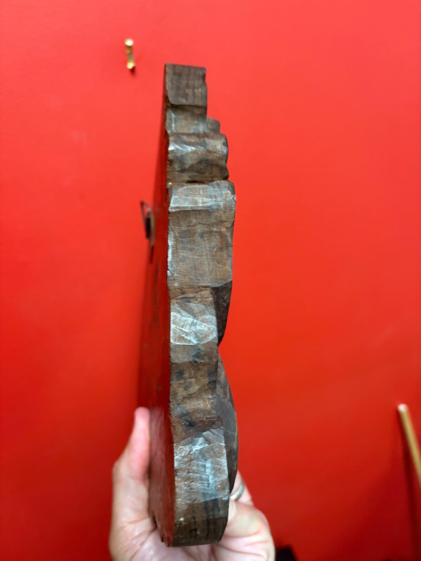 Fabulous Southeast Asian antique heavy wall carved plaque of emperor and dragon wooden beauty 11 x 9 by one inch thick