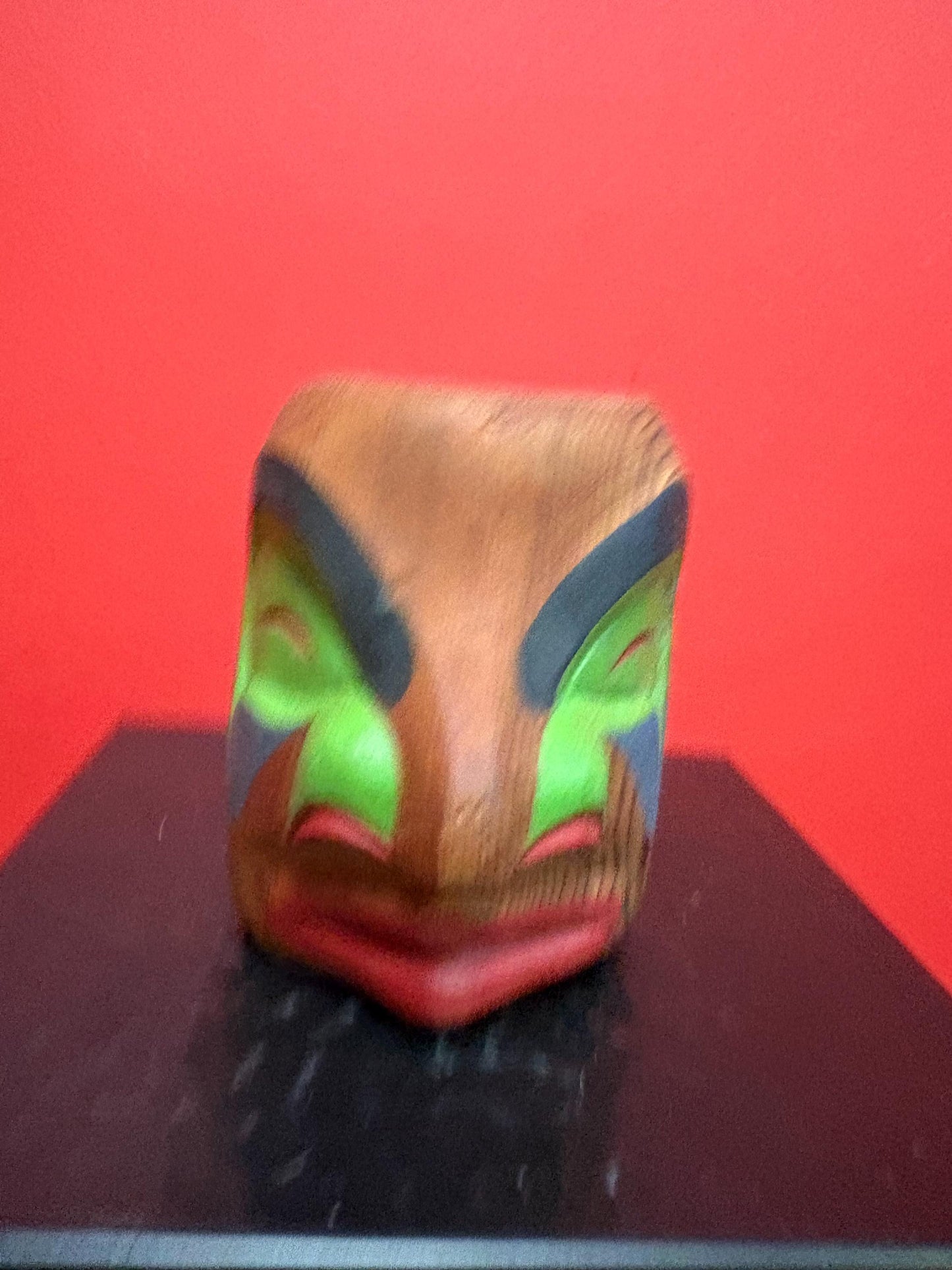 Fabulous 4 1/2 inch tall indigenous First Nations Pacific Northwest Coast polychrome painted cedar mask