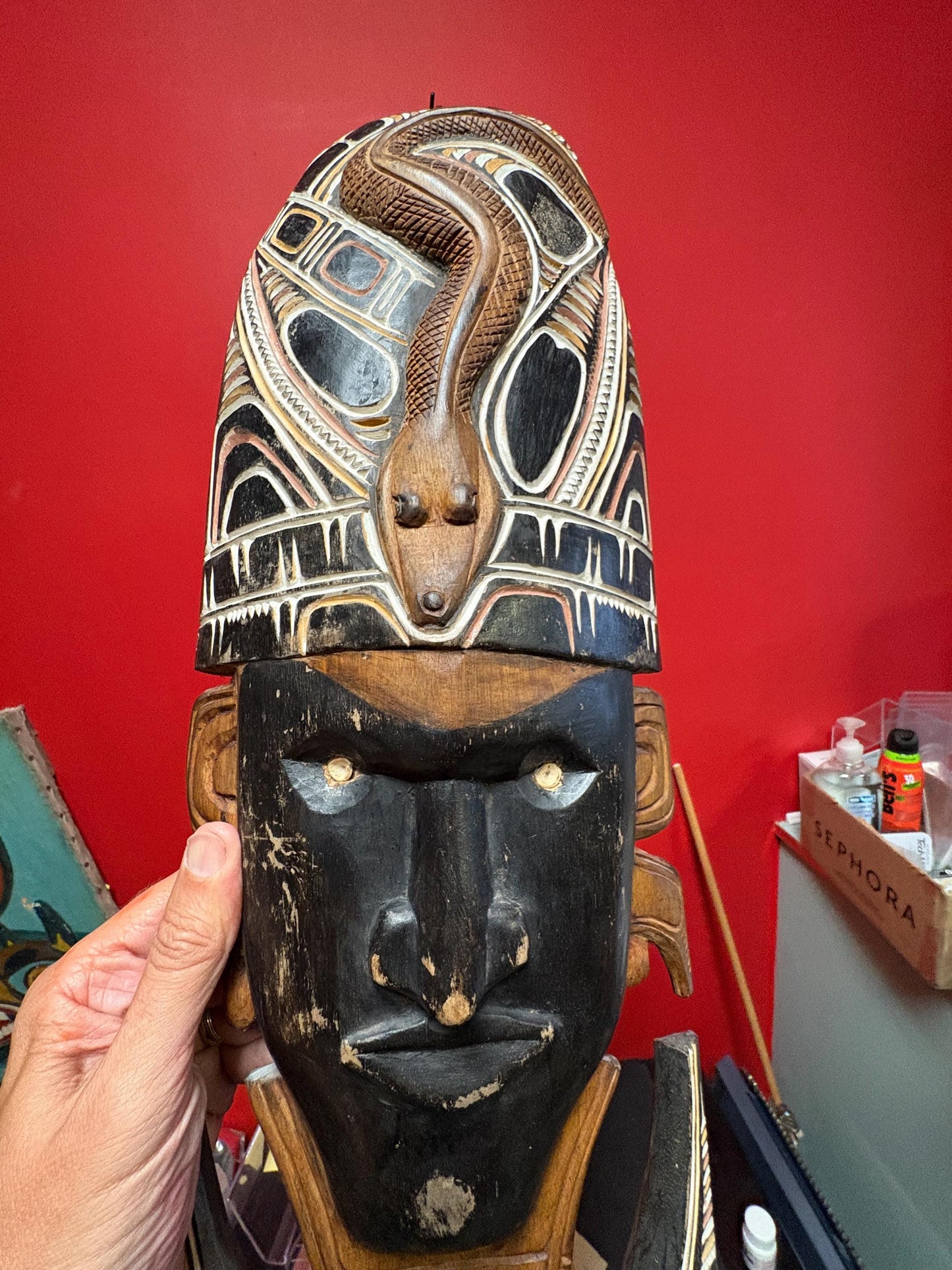 Stunning older African mask 27 x 8 inches great imagery- nice quality and detail wow