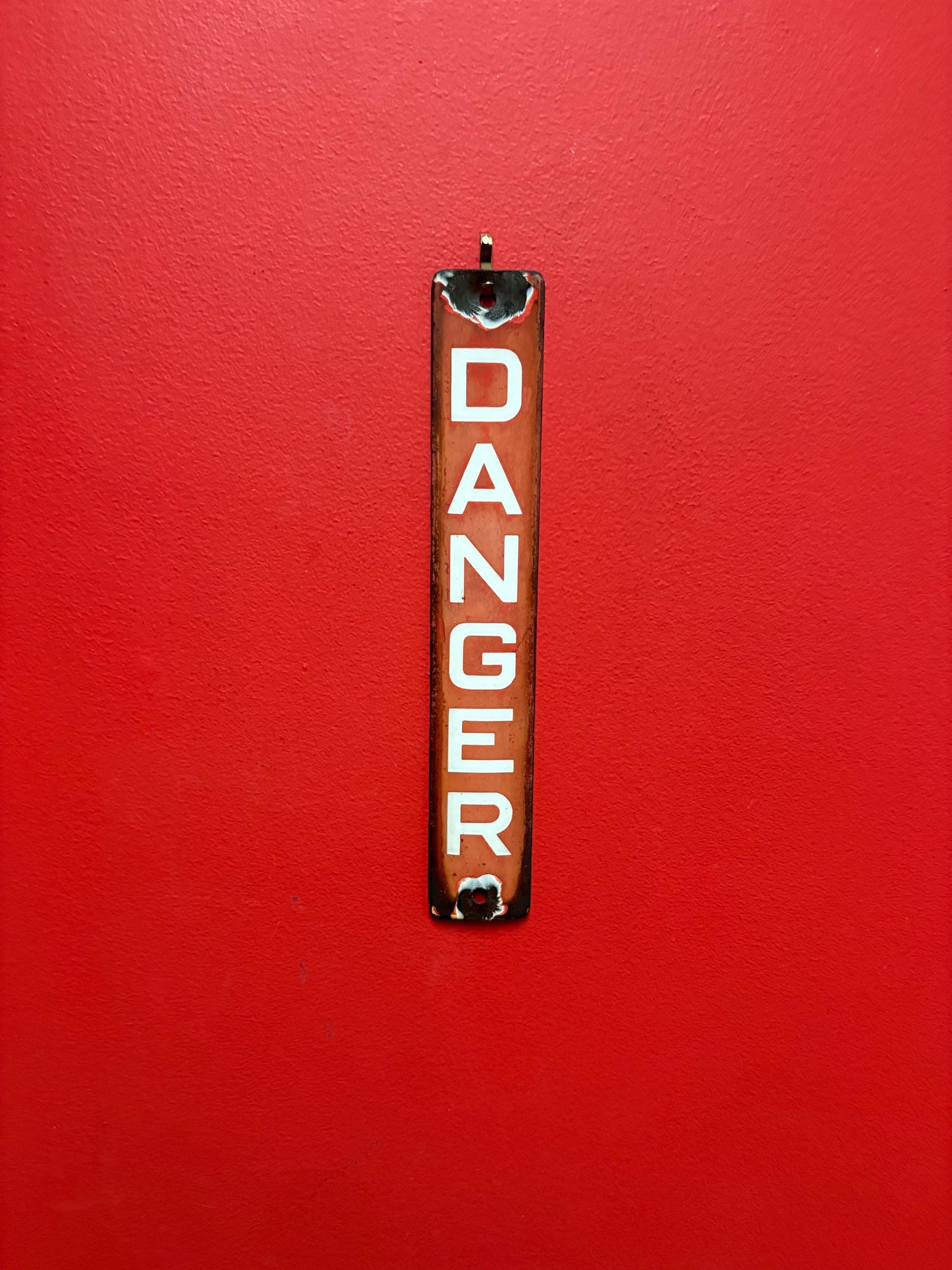 Truly amazing antique 12 x 2“ porcelain enamel danger sign pretty good condition great value