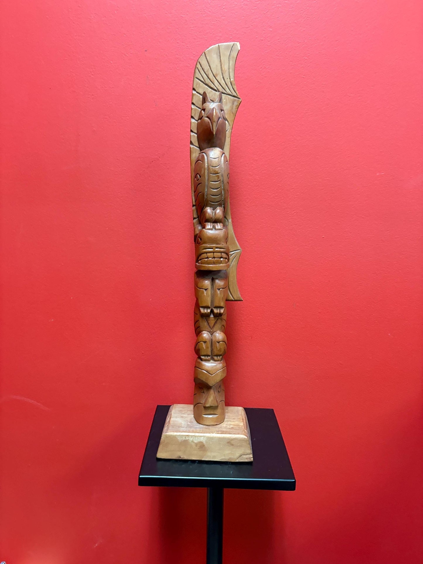 Fabulous indigenous first Nations signed totem pole with wings  see photos  18 inches tall  great value
