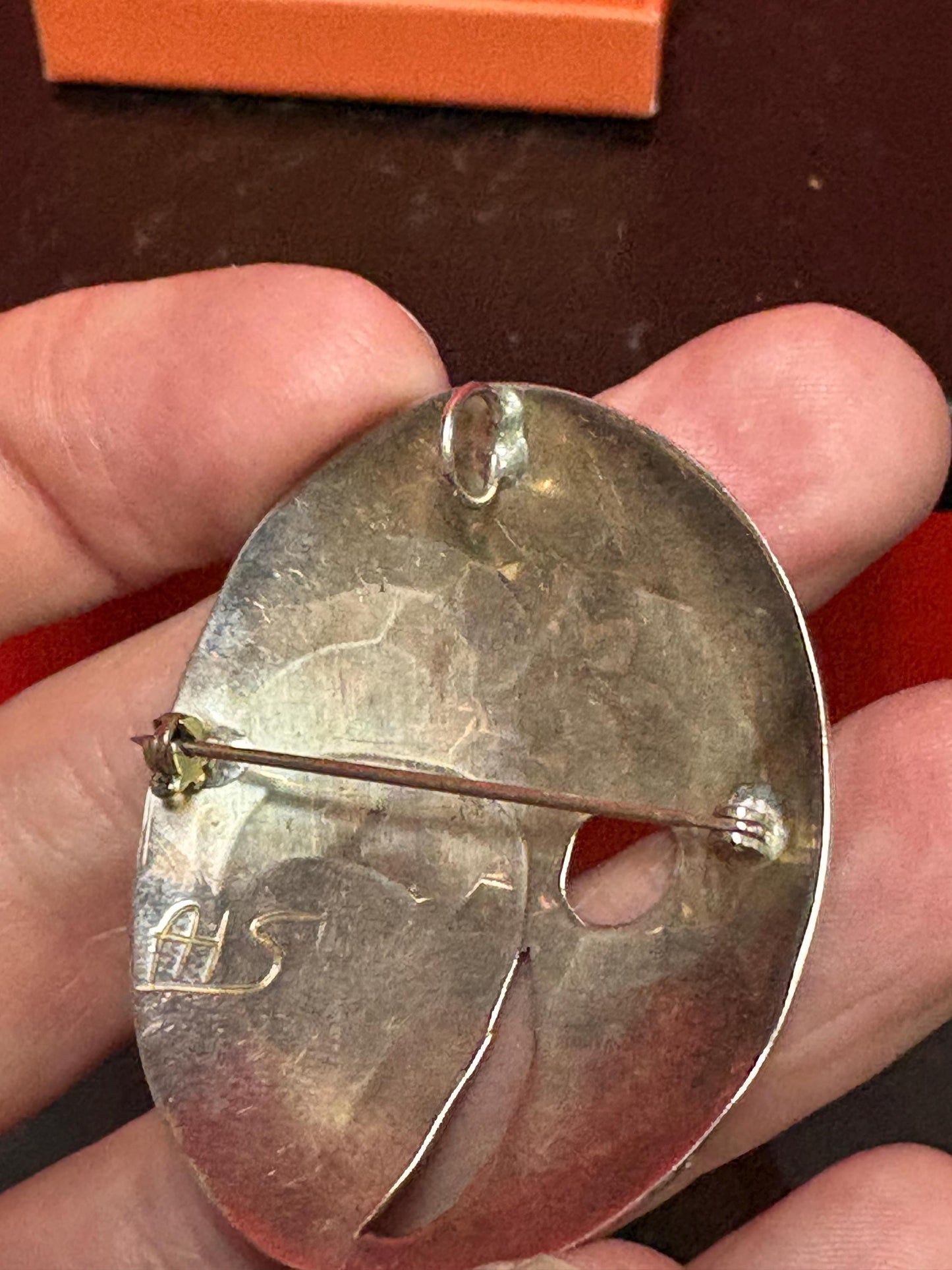 Fabulous indigenous first Nations sterling silver brooch pendant of a jumping salmon  great detail and signed  wonderful image imagery