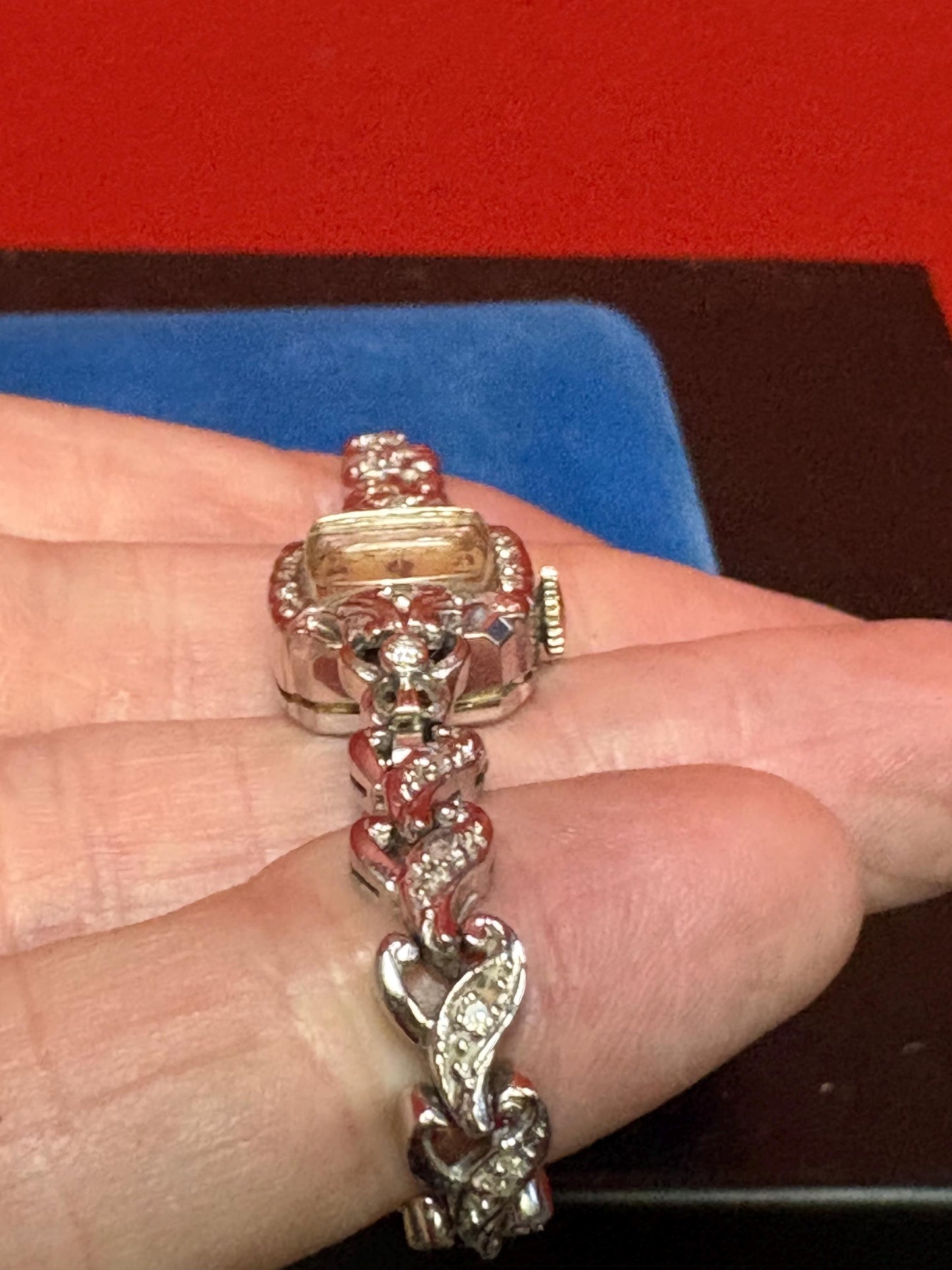 Stunning antique 14 carat white gold and diamond omega ladies watch currently not working fabulous quality -B