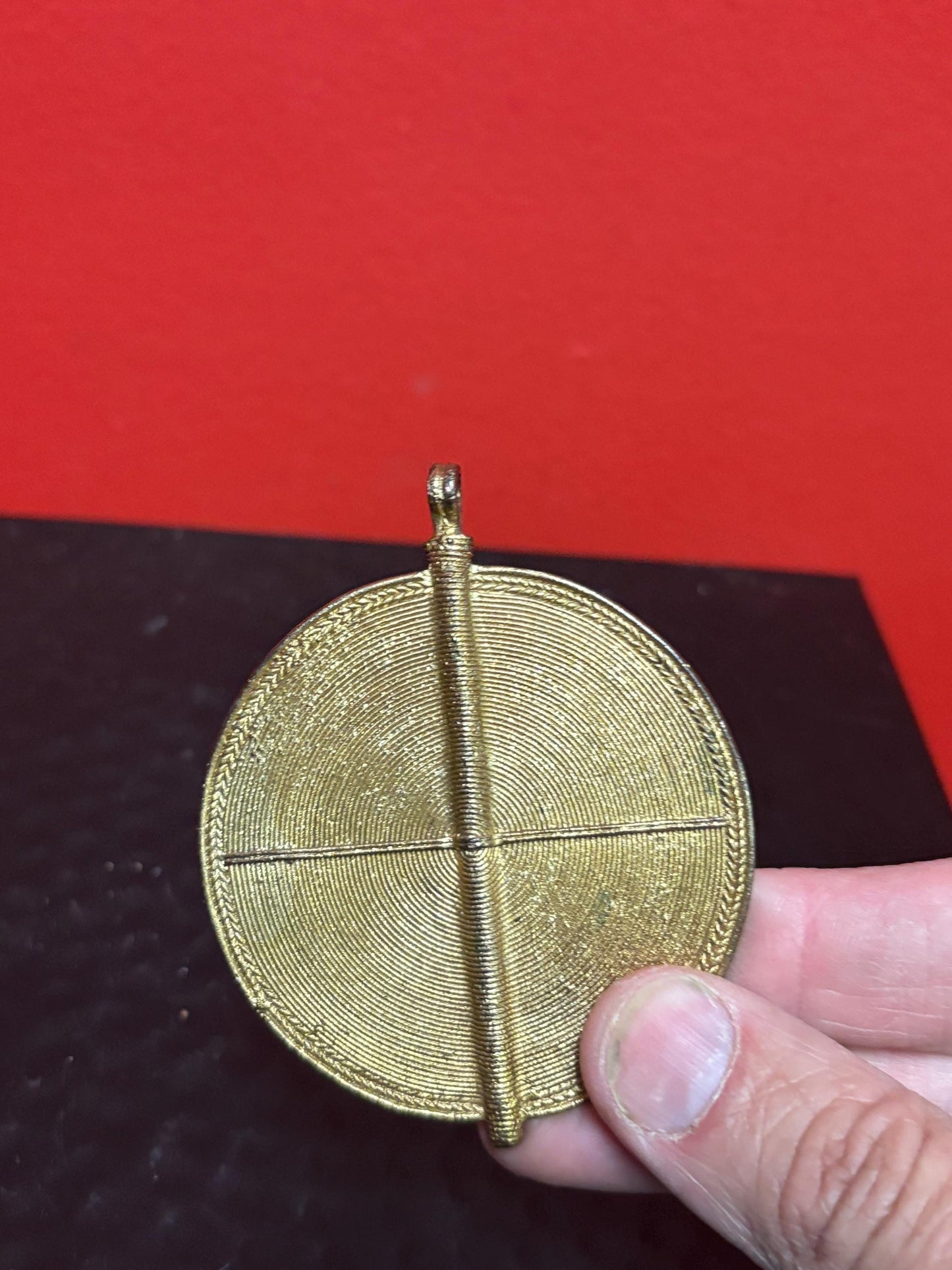 Lovely 3 inch bronze African medallion pendant - B