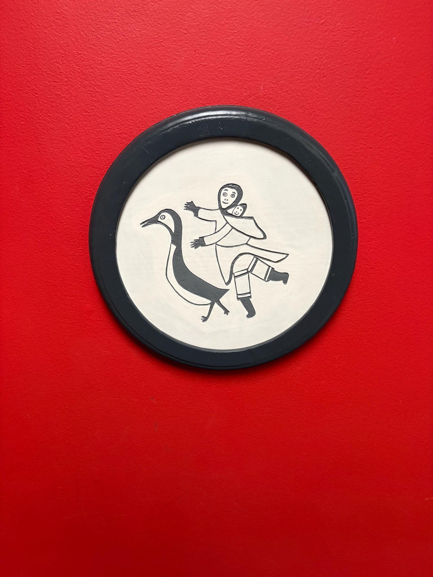 Beautiful 1970s Inuit wood art picture in frame  11 inches  indigenous Inui