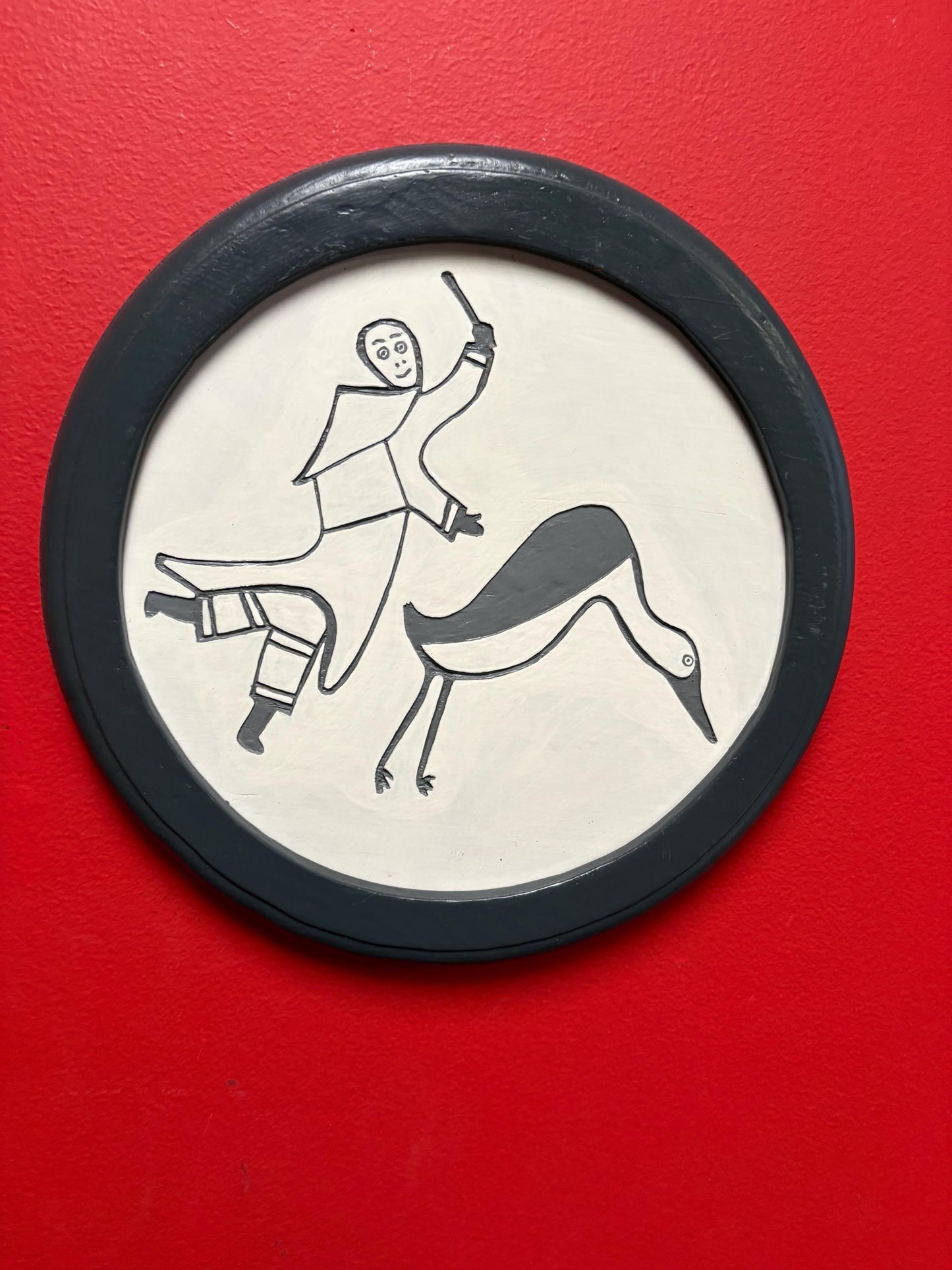 Beautiful 1970s Inuit wood art picture in frame  11 inches  indigenous Inuit