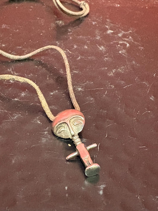 Beautiful 1.5 inch African sterling Ashanti statue pendant with leather necklace  perfect gift  unusual and good value