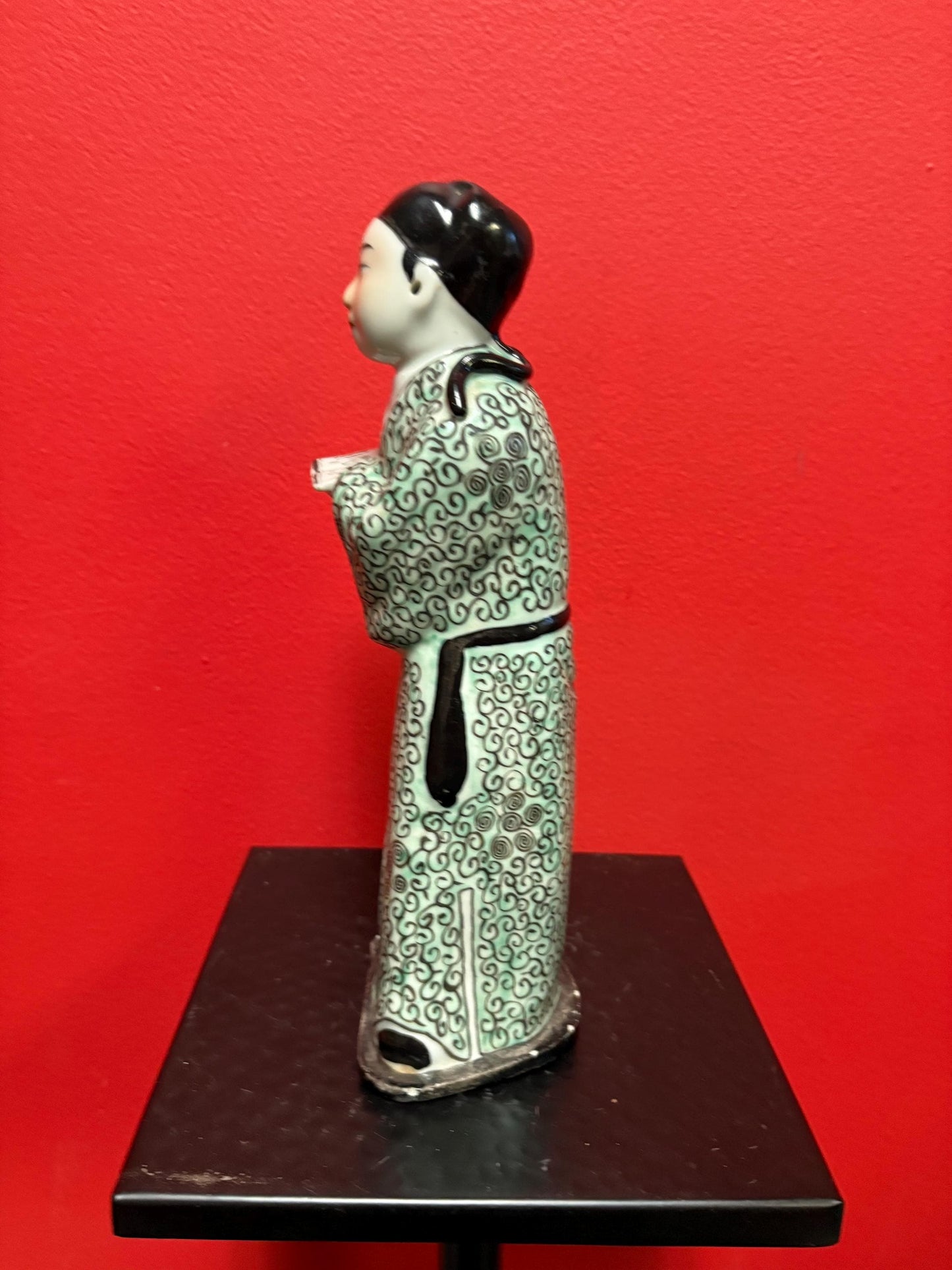 Very cool 10 inch Chinese porcelain statue great polychrome colours