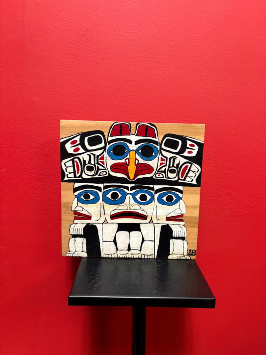 Indigenous signed First Nations Pacific Northwest Coast plaque 9 x 9 x 2 thick  great colours  needs a hanger