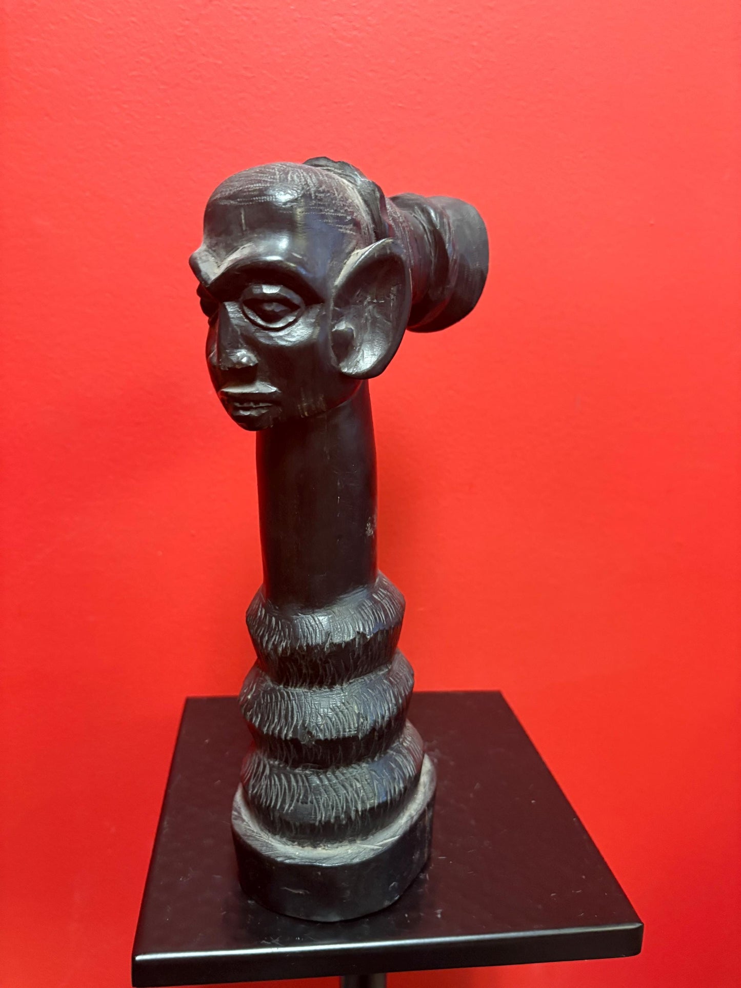 Wonderful African antique 10 inch tall statue of a face with elongated neck unusual and heavy great gift