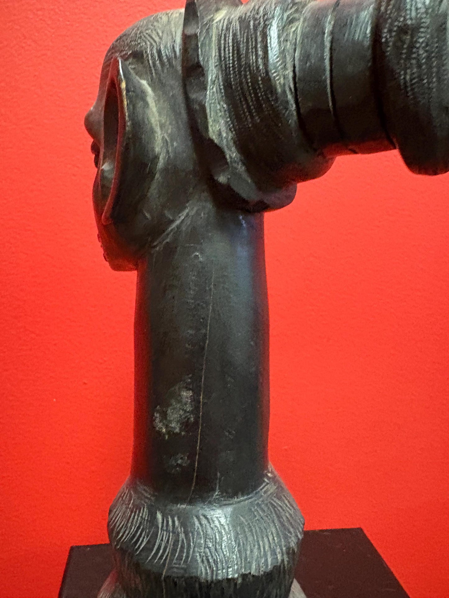 Wonderful African antique 10 inch tall statue of a face with elongated neck unusual and heavy great gift