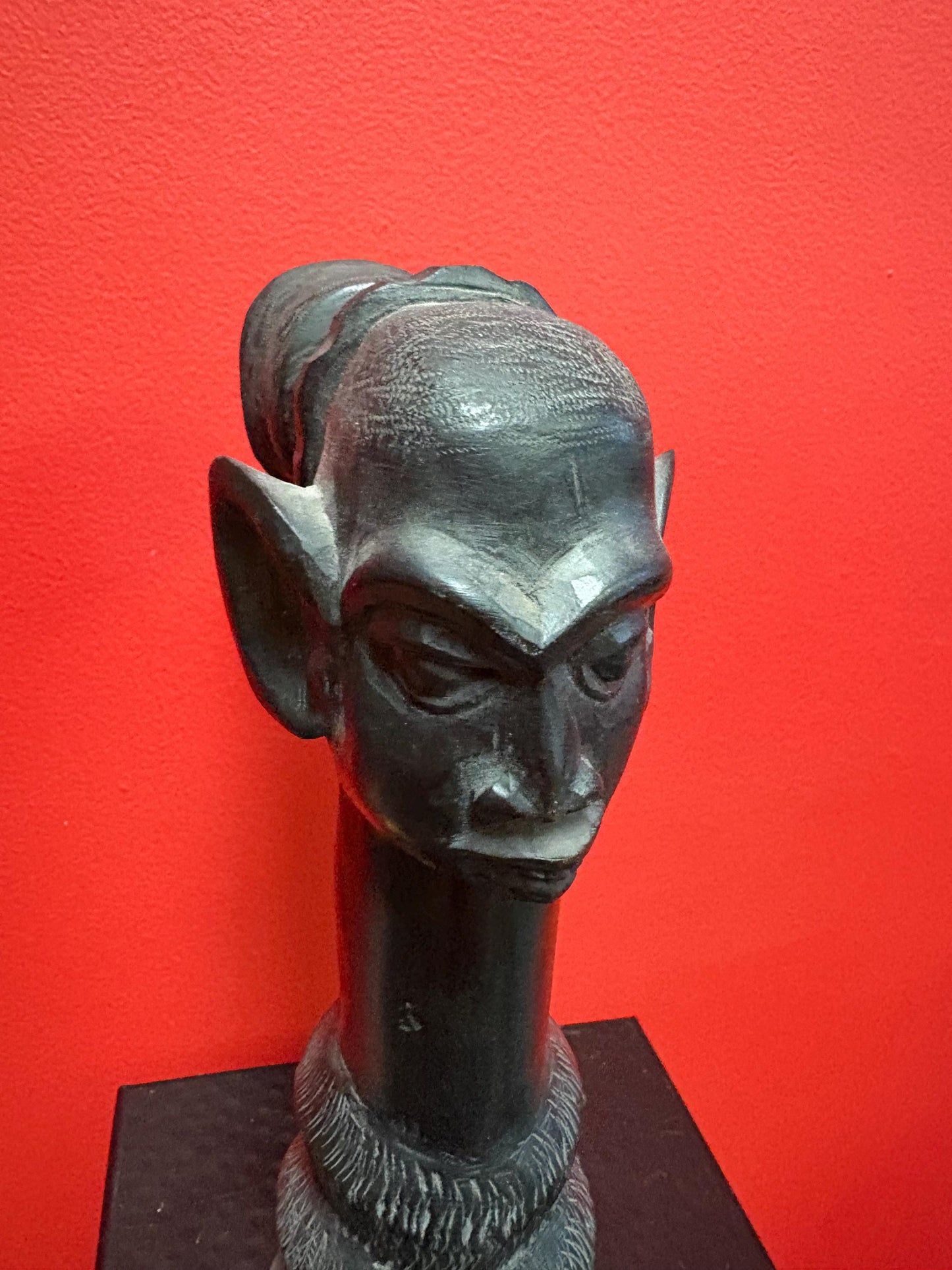 Wonderful African antique 10 inch tall statue of a face with elongated neck unusual and heavy great gift