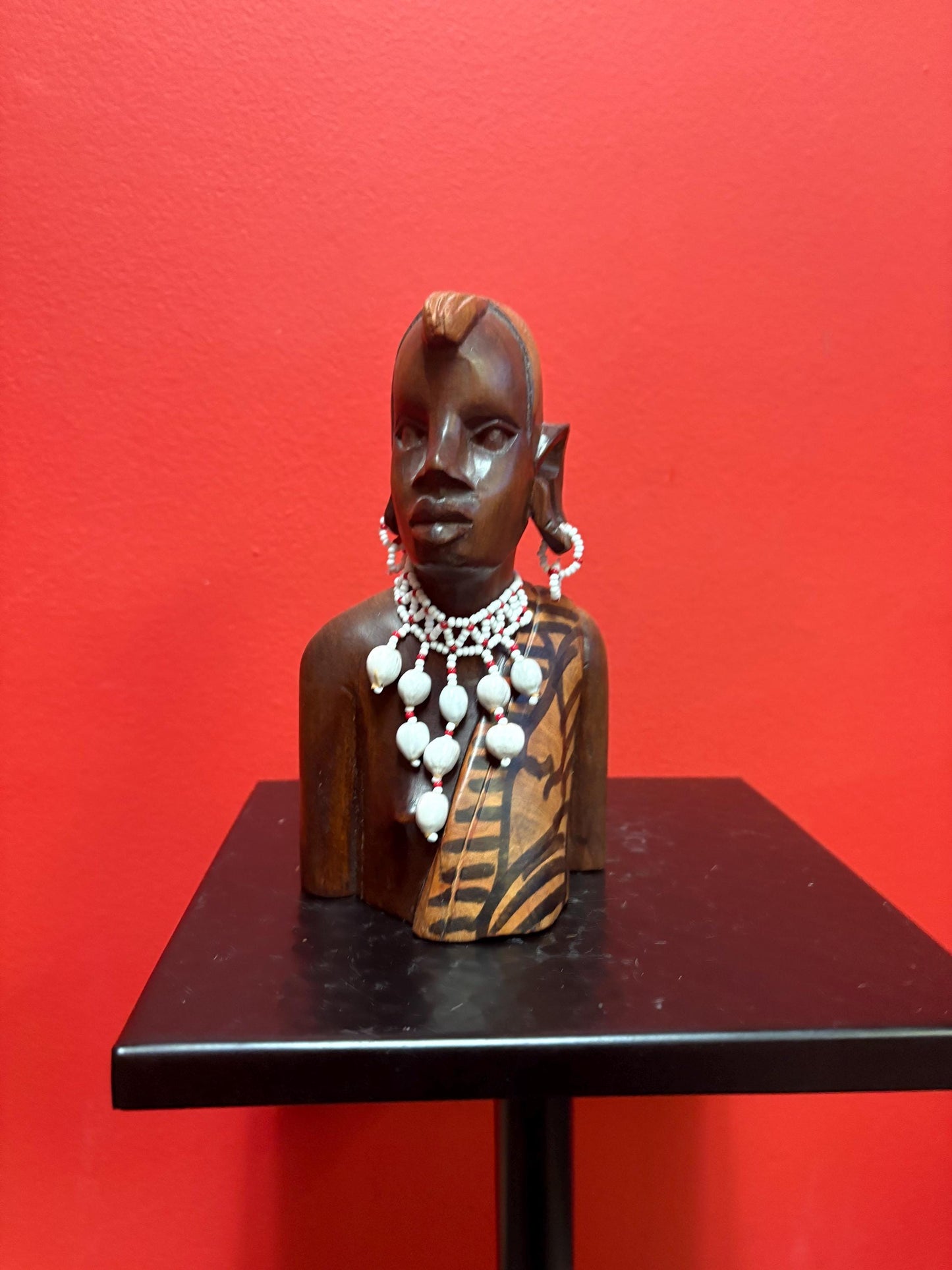 Beautiful old African statue with beaded shell necklace 7 inches high great imagery perfect gift