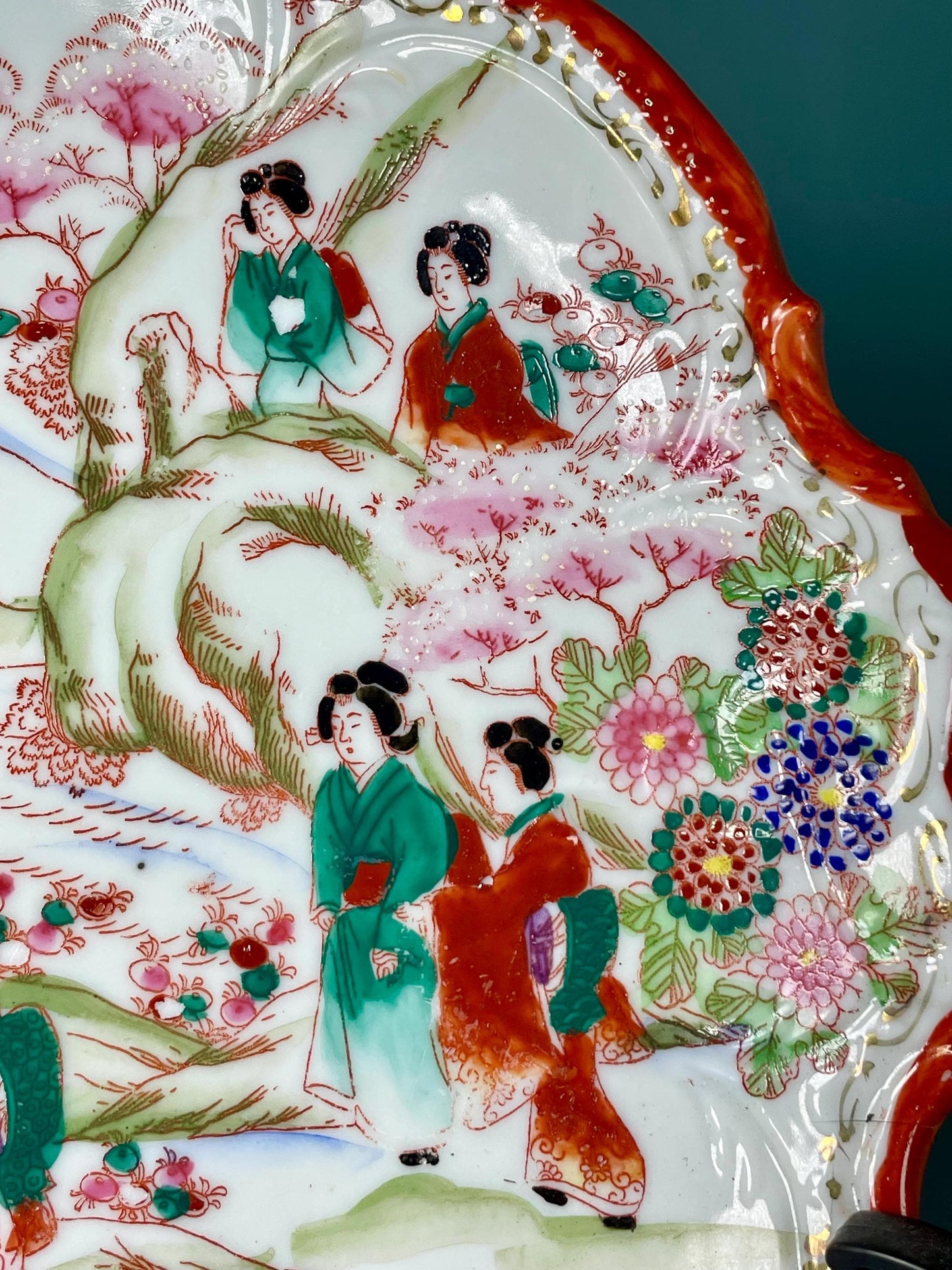 Antique Japanese Chinoiserie Hand Painted Traditional Geisha Girl Plate