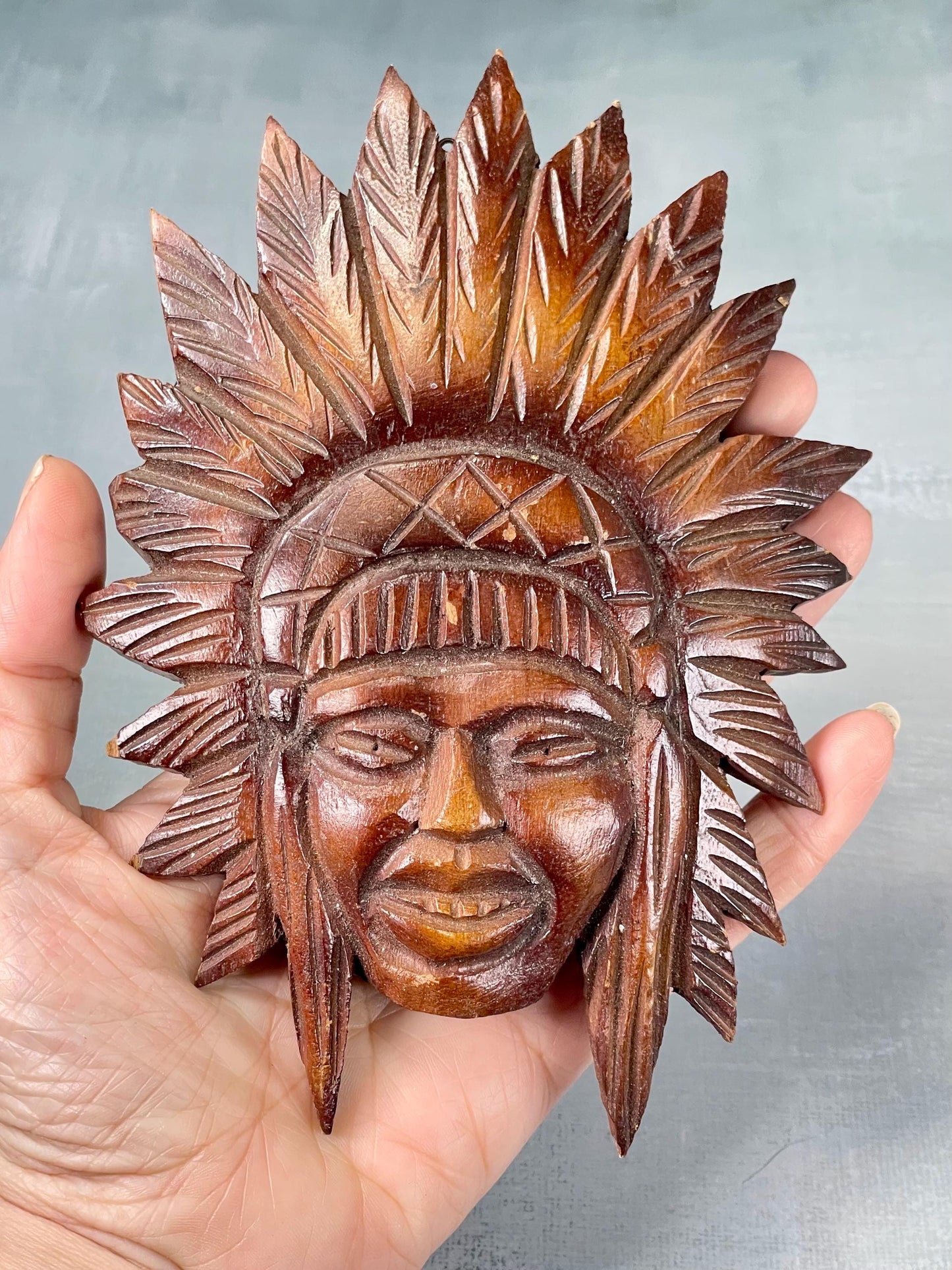 Handcarved Wooden Plque of Native Chief