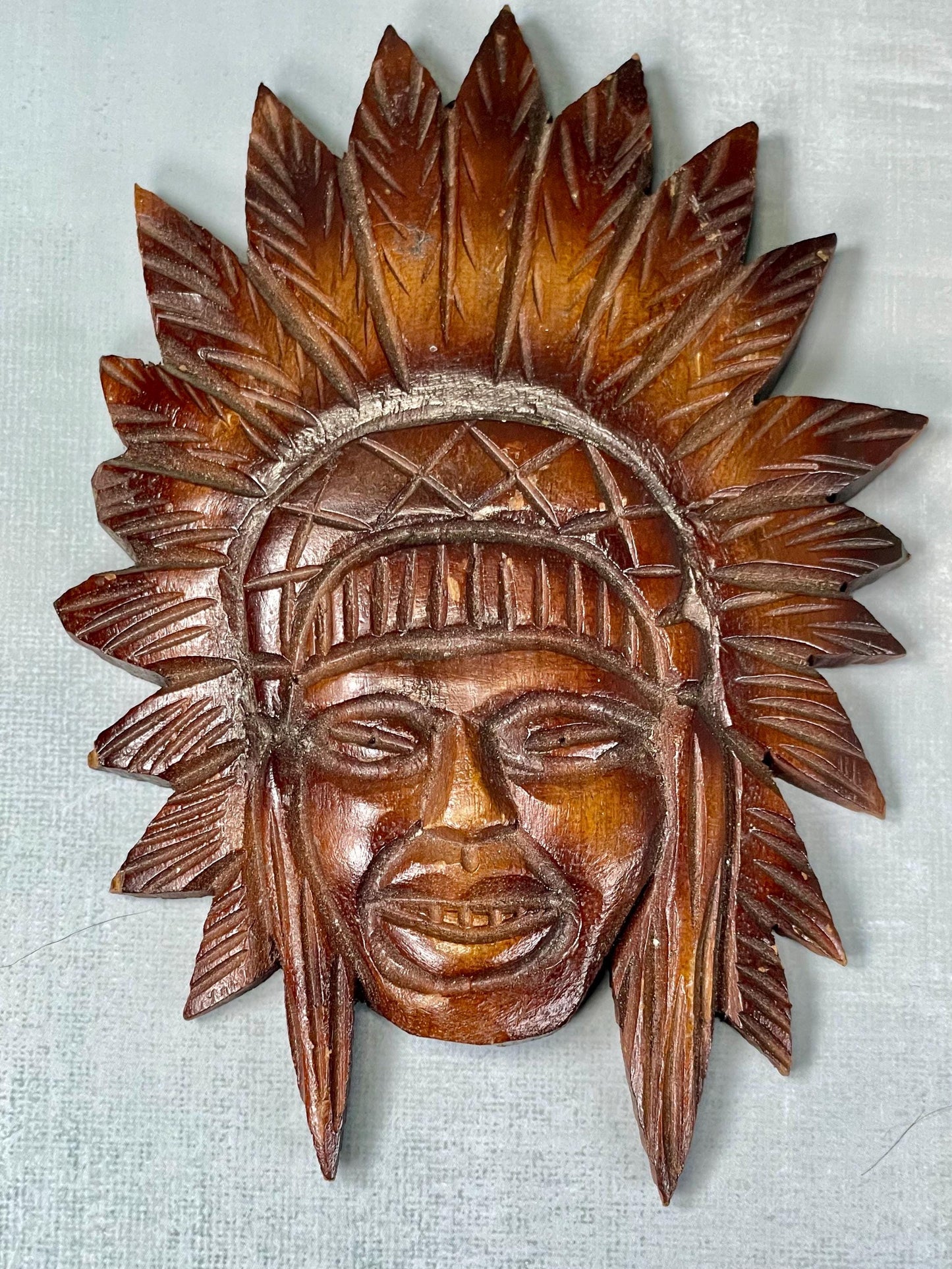 Handcarved Wooden Plque of Native Chief