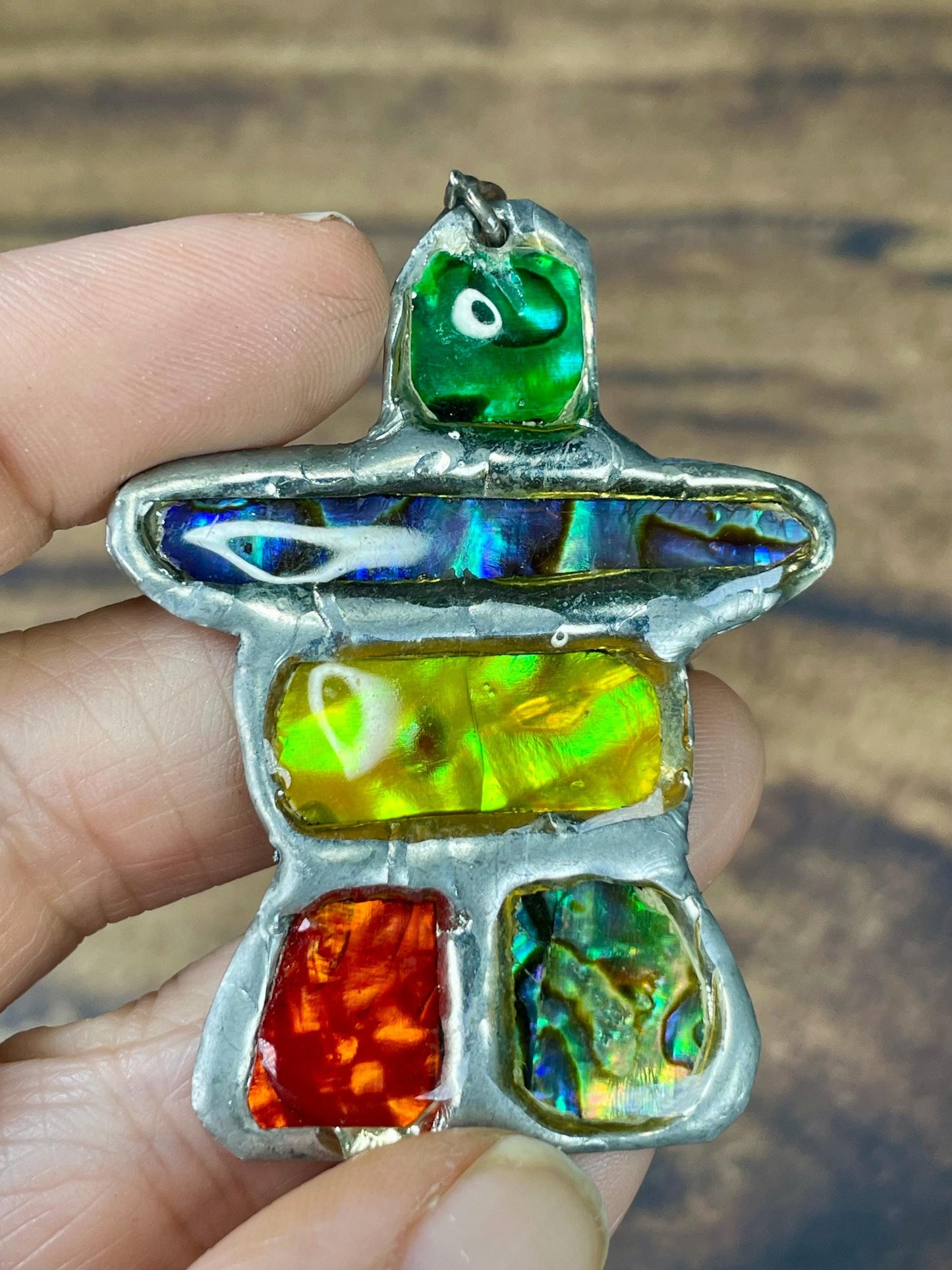Inukshuk Pendant with Rainbow Inlays