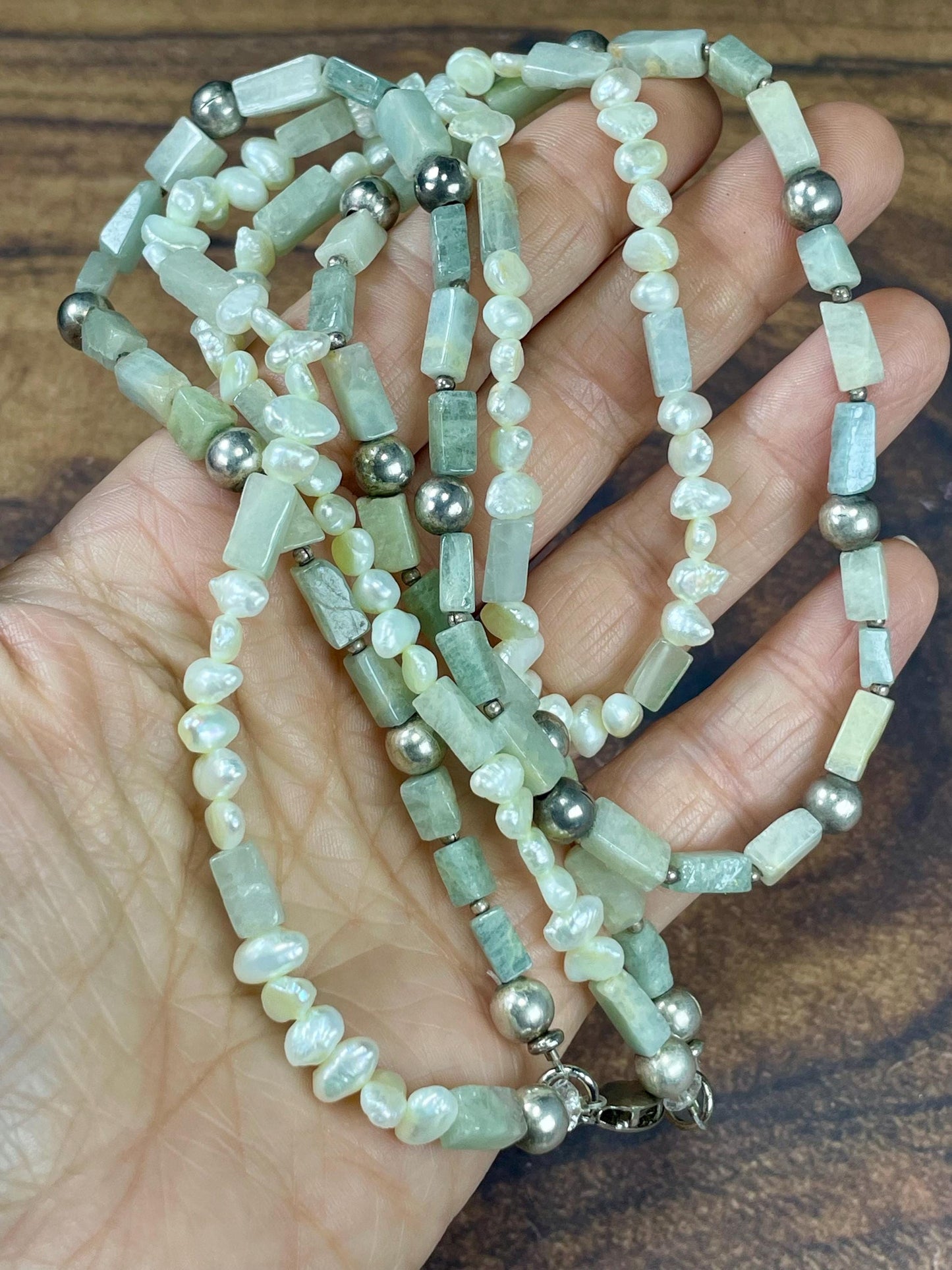 Pearl, Stone & Metal Bead Necklace