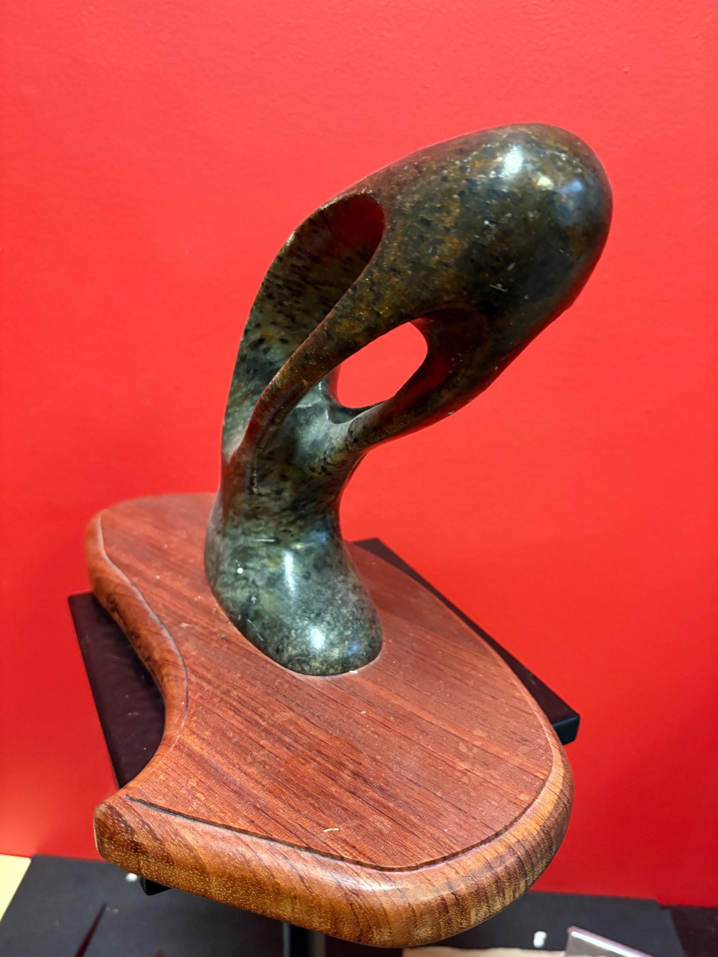 Stunning signed Inuit soapstone phallic statue on wood base    12 x 9 high and truly a wonderful piece of art