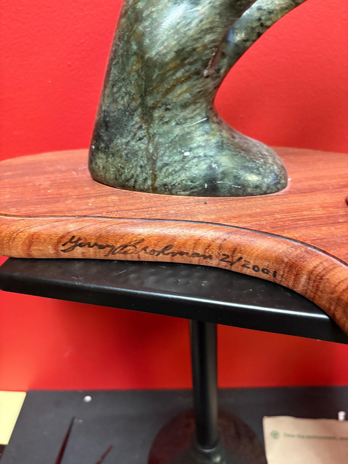 Stunning signed Inuit soapstone phallic statue on wood base    12 x 9 high and truly a wonderful piece of art