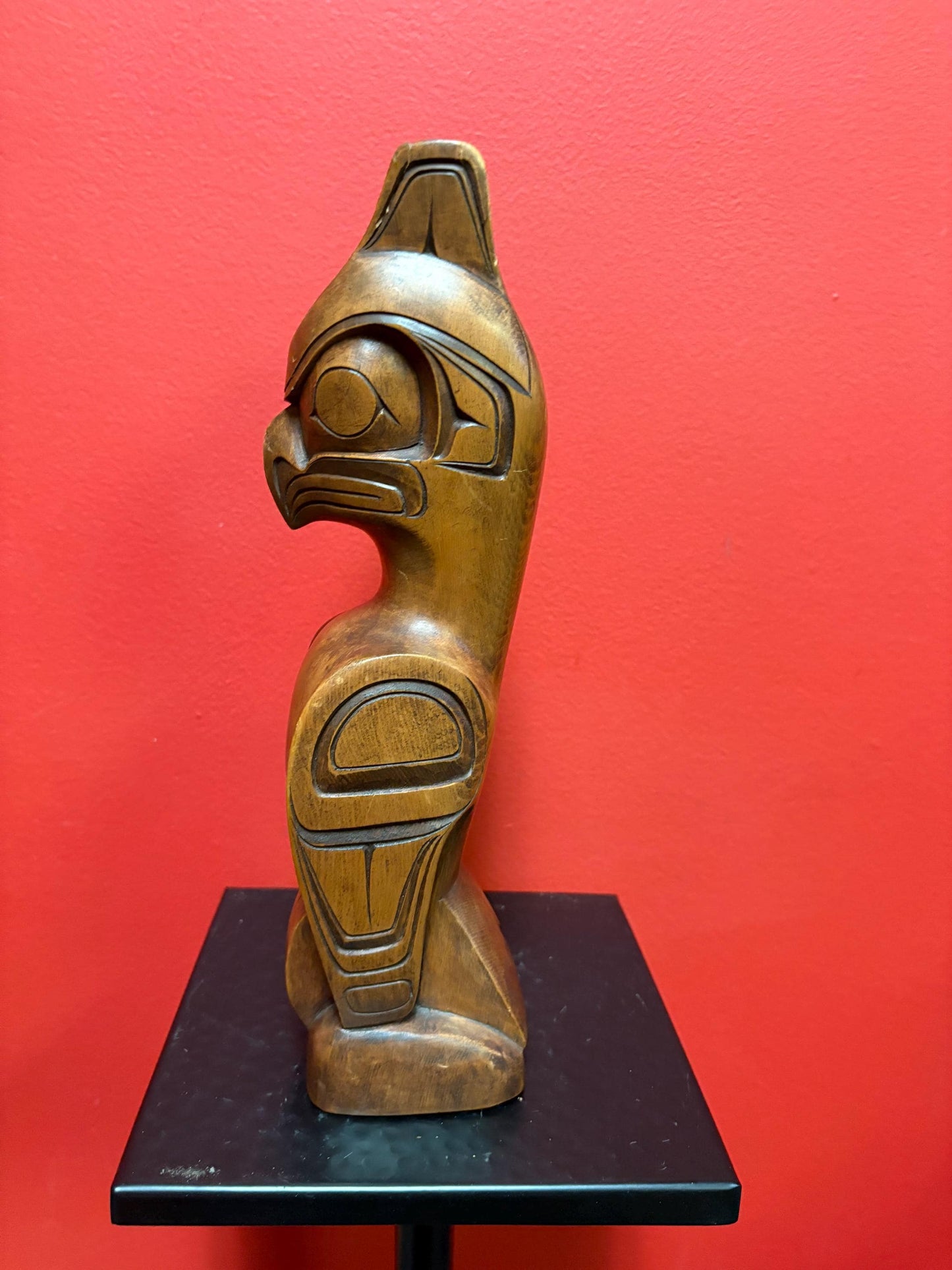 Beautiful indigenous first nation Pacific north West Coast 12 inch cedar eagle totem  by Doug Harper   with as is ear  wow -