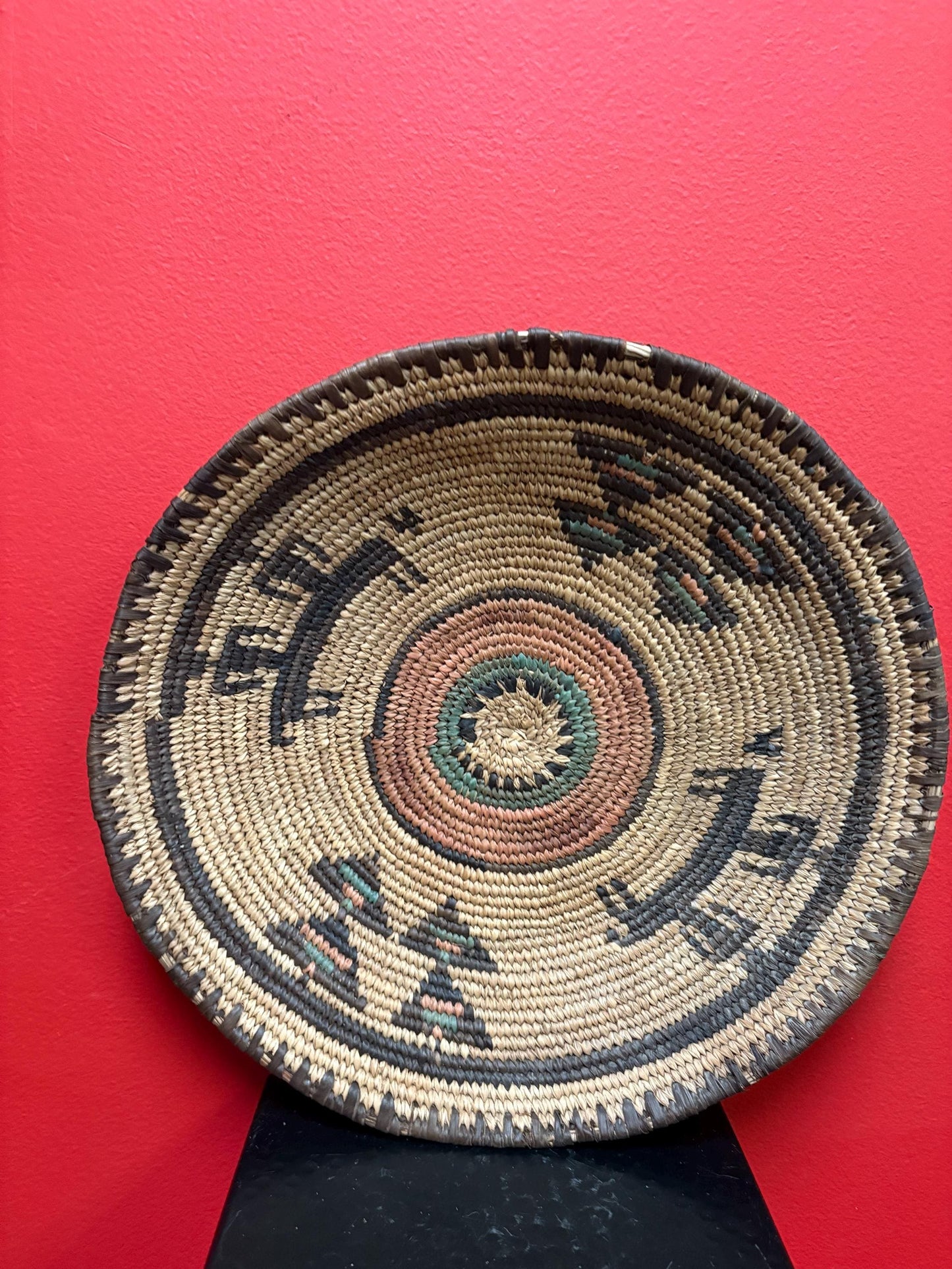 Very rare antique Navajo weaved basket bowl in amazing condition great imagery 12 inches across