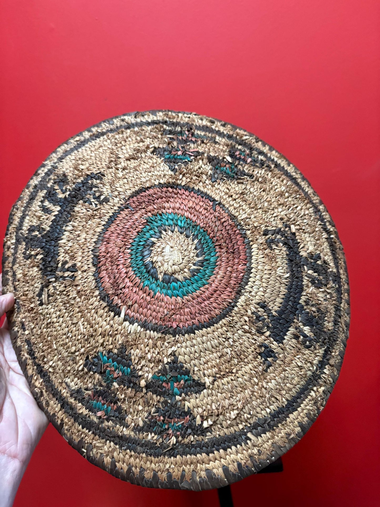 Very rare antique Navajo weaved basket bowl in amazing condition great imagery 12 inches across