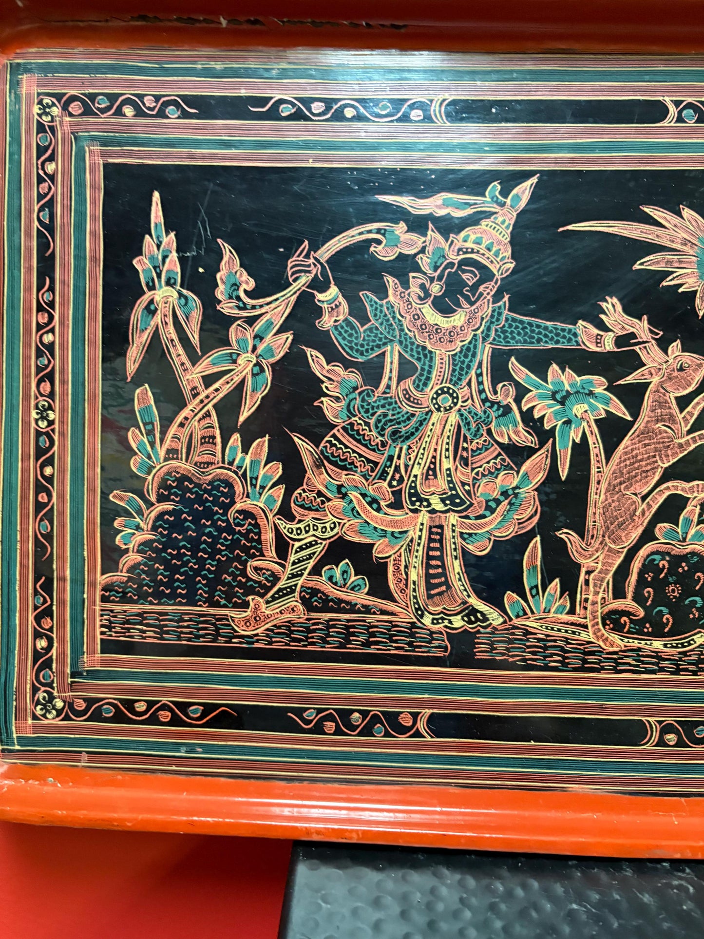 Fabulous antique Burmese lacquer tray in wonderful condition  18 x 12 inches  incredible to use or gift