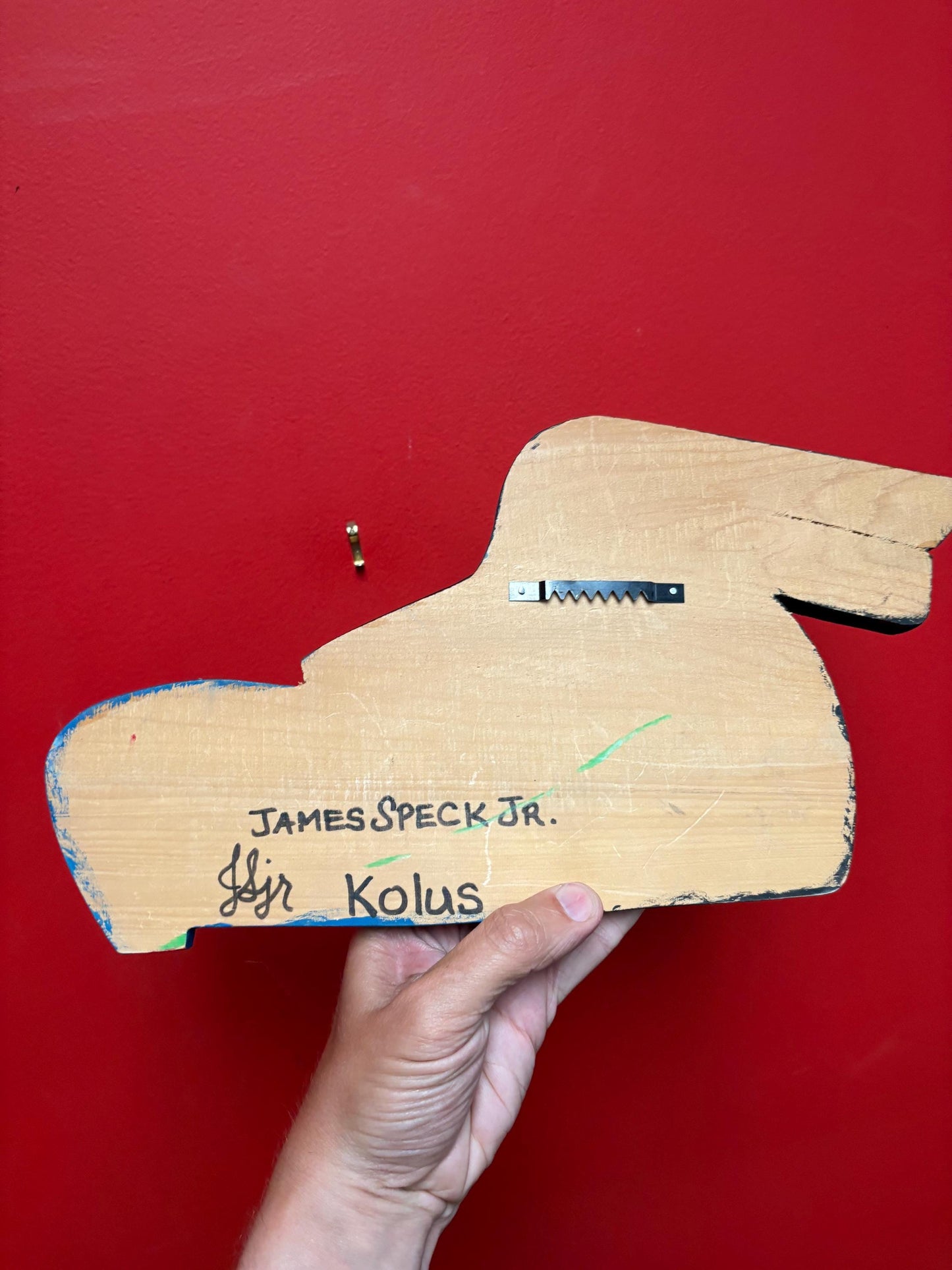 Beautiful signed indigenous first nations pacific north West Coast 14 by 7  inch polychrome painted Kolus plaque  good value