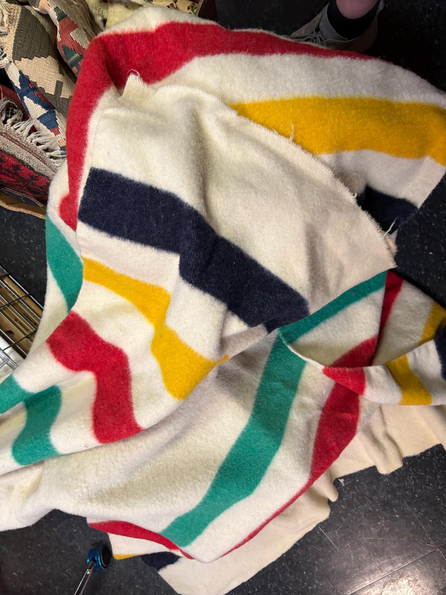 Beautiful authentic antique  4 point HBC Hudson Bay wool blanket  approximately 90 x 72 wide in very good condition  very hard to get -