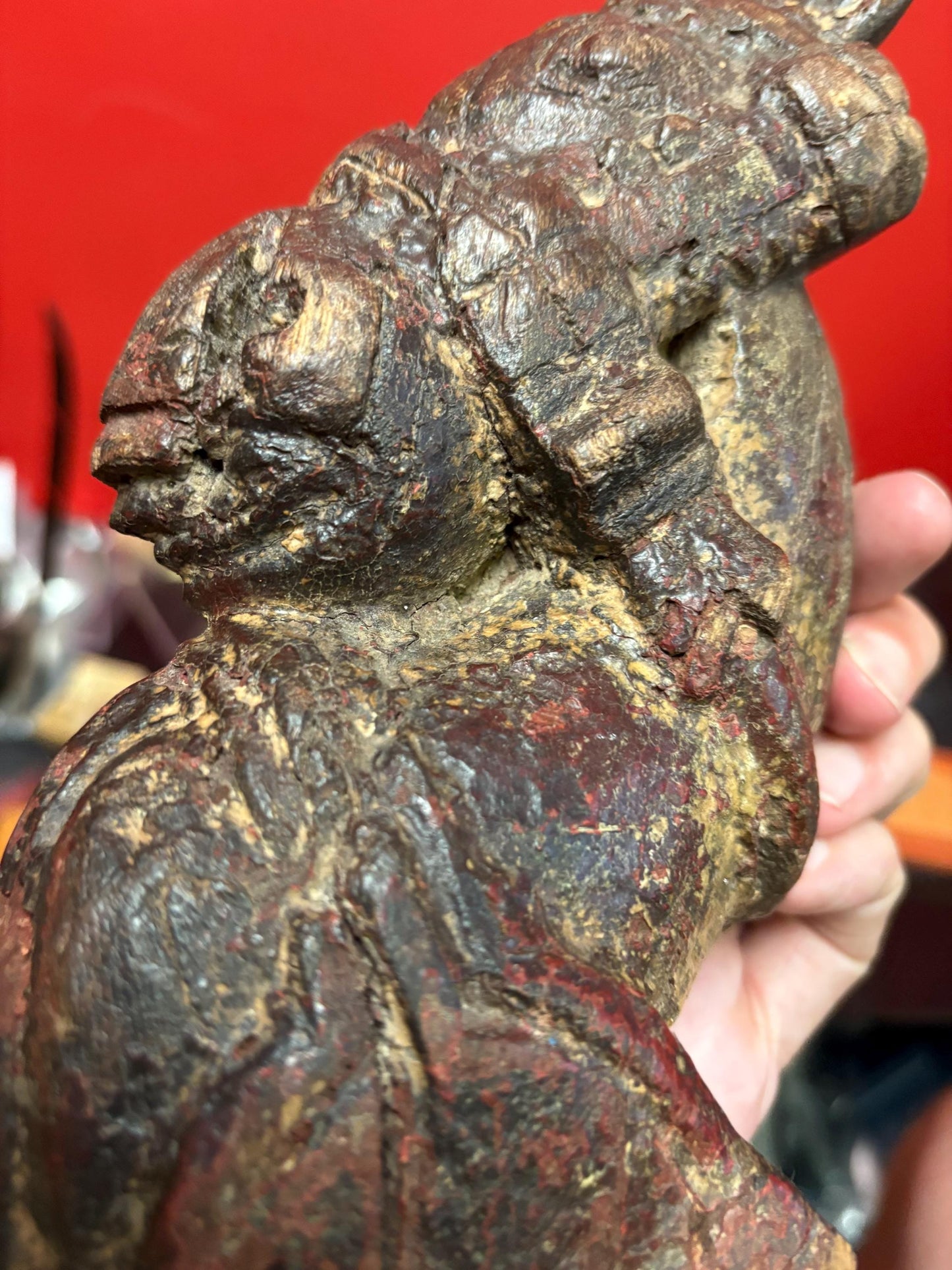 Amazing 11 inch tall pre-19 century horse head finale statue great patina wow