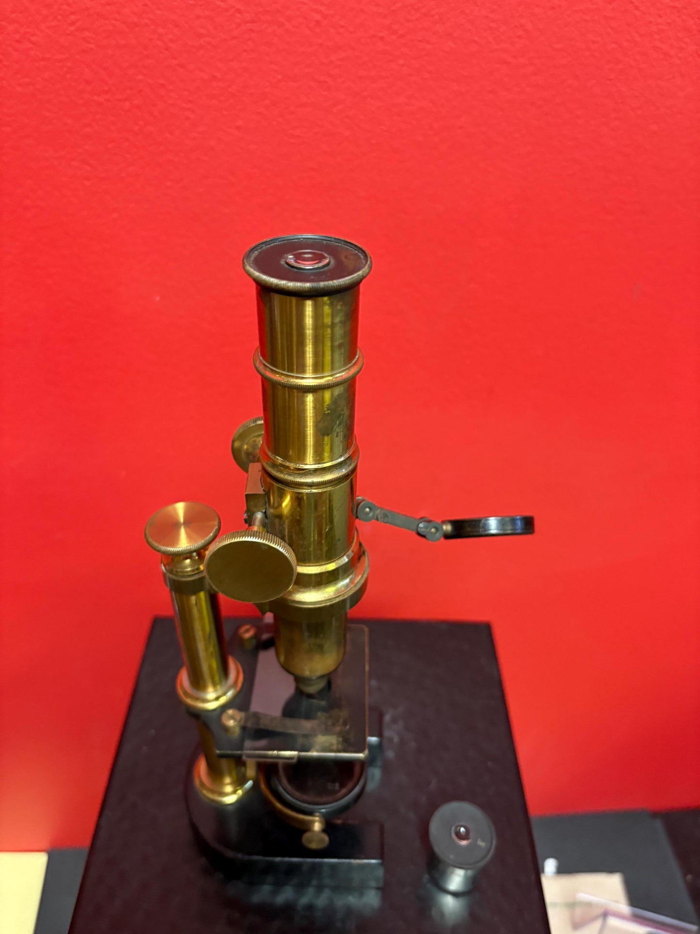 Beautiful antique 10 inch tall brass microscope with two lenses - seems to work fine in good antique condition great value
