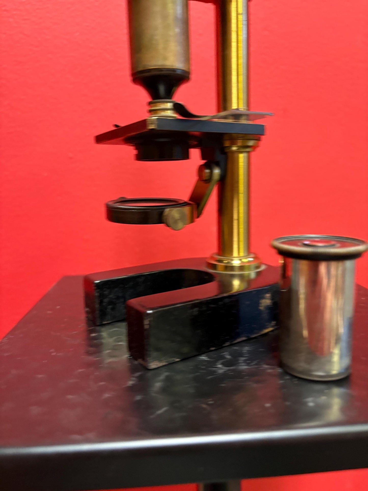 Beautiful antique 10 inch tall brass microscope with two lenses - seems to work fine in good antique condition great value